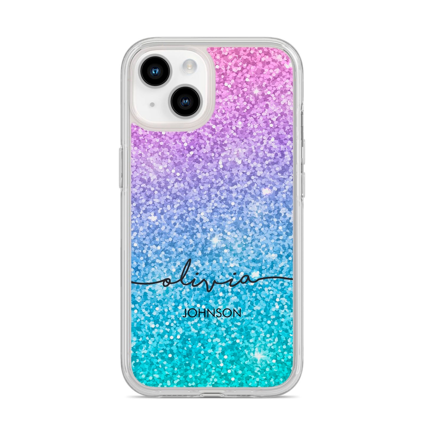 Personalised Ombre Glitter with Names iPhone 14 Clear Tough Case Starlight