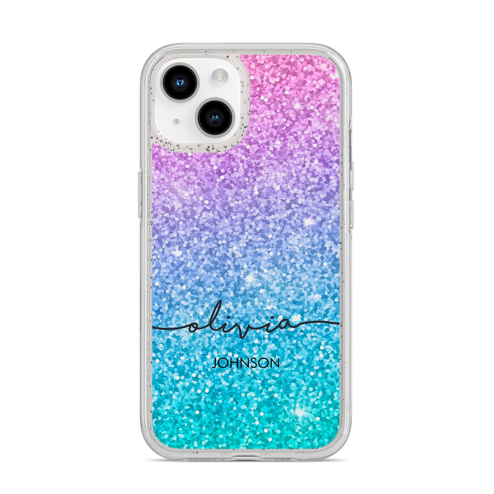 Personalised Ombre Glitter with Names iPhone 14 Glitter Tough Case Starlight