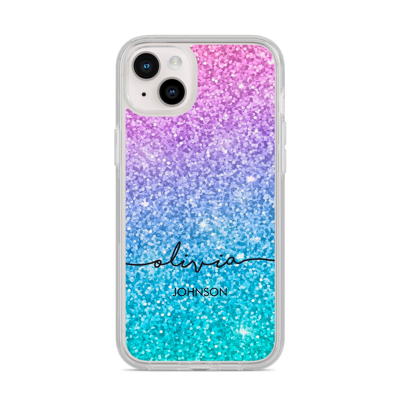 Personalised Ombre Glitter with Names iPhone 14 Plus Clear Tough Case Starlight