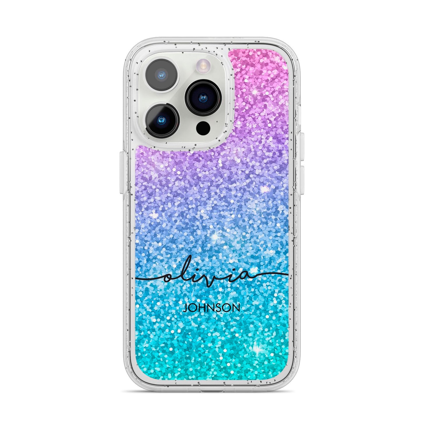 Personalised Ombre Glitter with Names iPhone 14 Pro Glitter Tough Case Silver