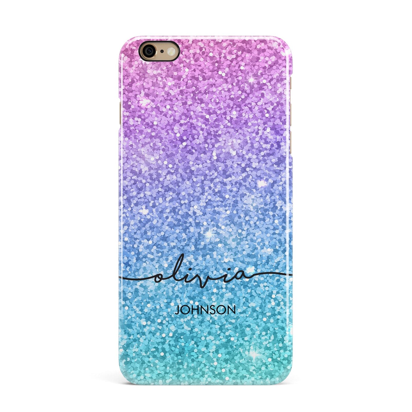 Personalised Ombre Glitter with Names iPhone 6 Plus 3D Snap Case on Gold Phone