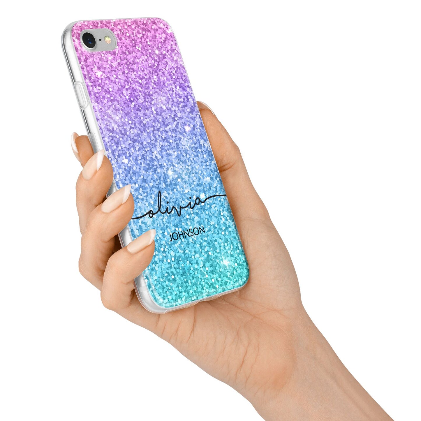 Personalised Ombre Glitter with Names iPhone 7 Bumper Case on Silver iPhone Alternative Image