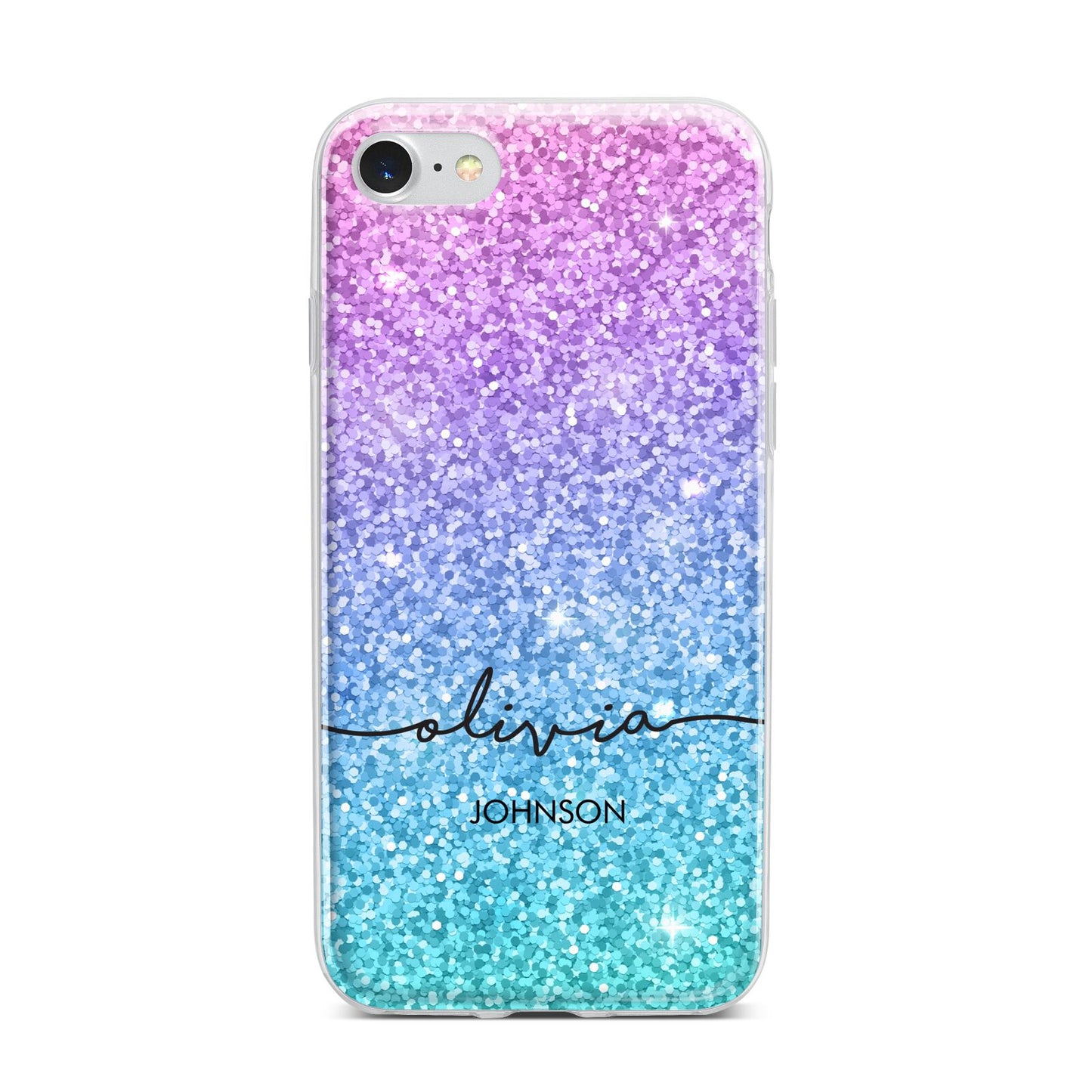 Personalised Ombre Glitter with Names iPhone 7 Bumper Case on Silver iPhone