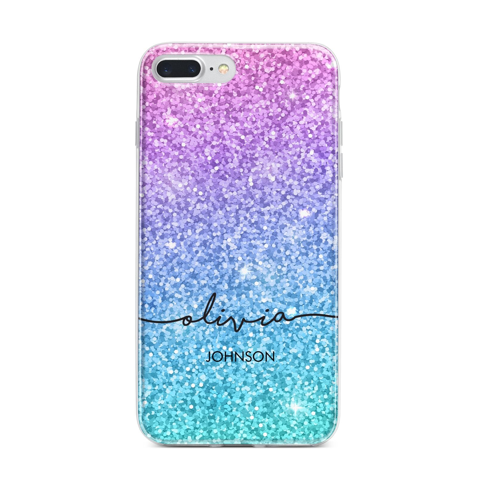 Personalised Ombre Glitter with Names iPhone 7 Plus Bumper Case on Silver iPhone