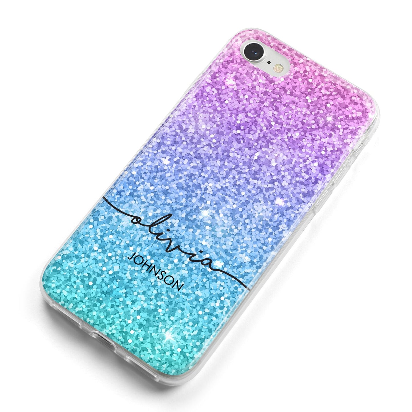 Personalised Ombre Glitter with Names iPhone 8 Bumper Case on Silver iPhone Alternative Image
