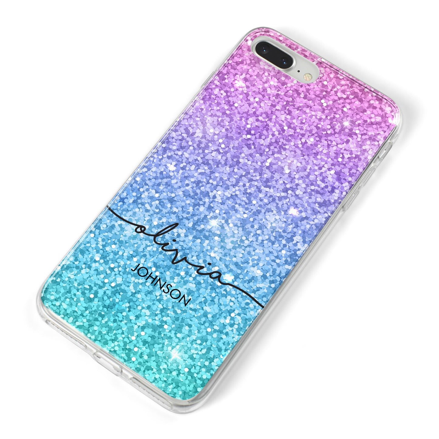 Personalised Ombre Glitter with Names iPhone 8 Plus Bumper Case on Silver iPhone Alternative Image