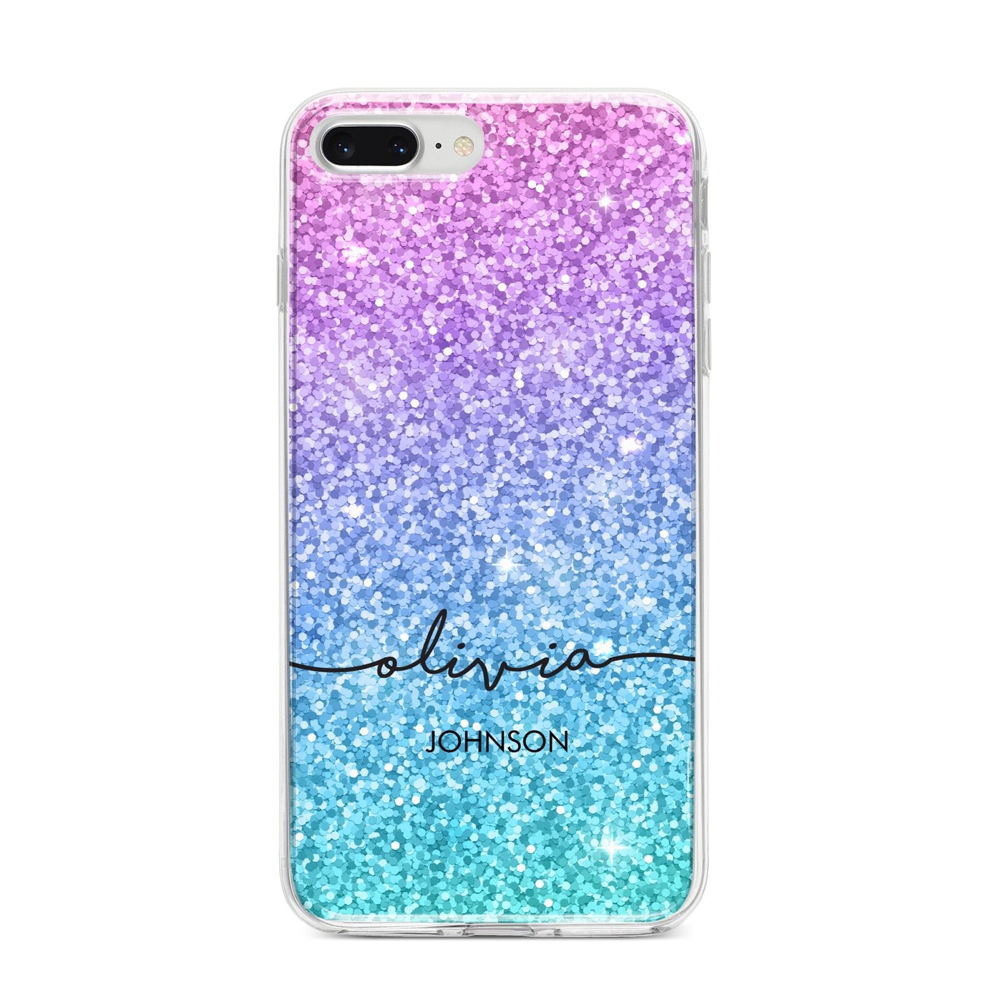 Personalised Ombre Glitter with Names iPhone 8 Plus Bumper Case on Silver iPhone