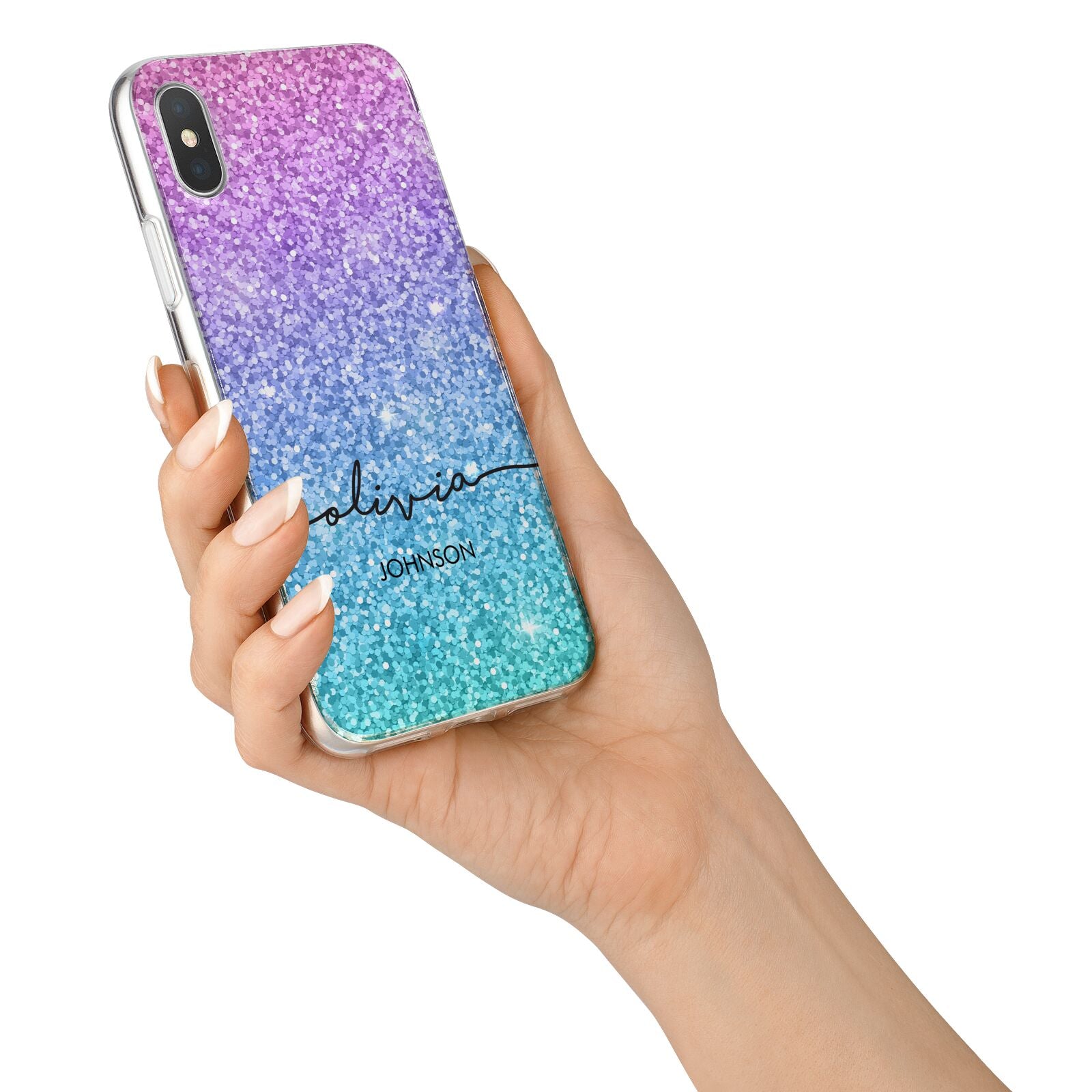 Personalised Ombre Glitter with Names iPhone X Bumper Case on Silver iPhone Alternative Image 2