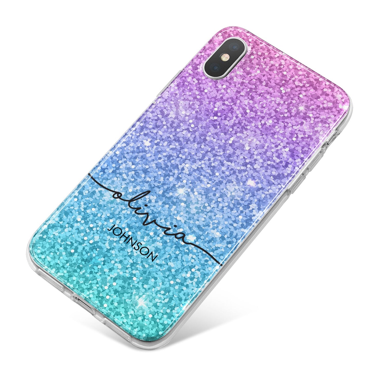 Personalised Ombre Glitter with Names iPhone X Bumper Case on Silver iPhone