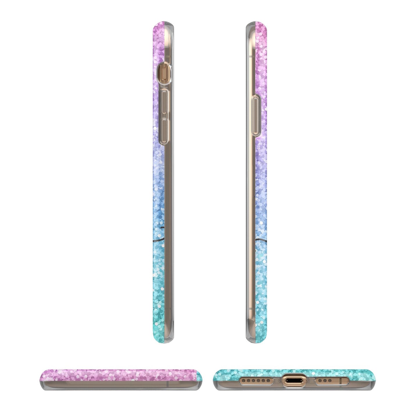 Personalised Ombre Glitter with Names iPhone XS 3D Tough Case in Gold Angled Images