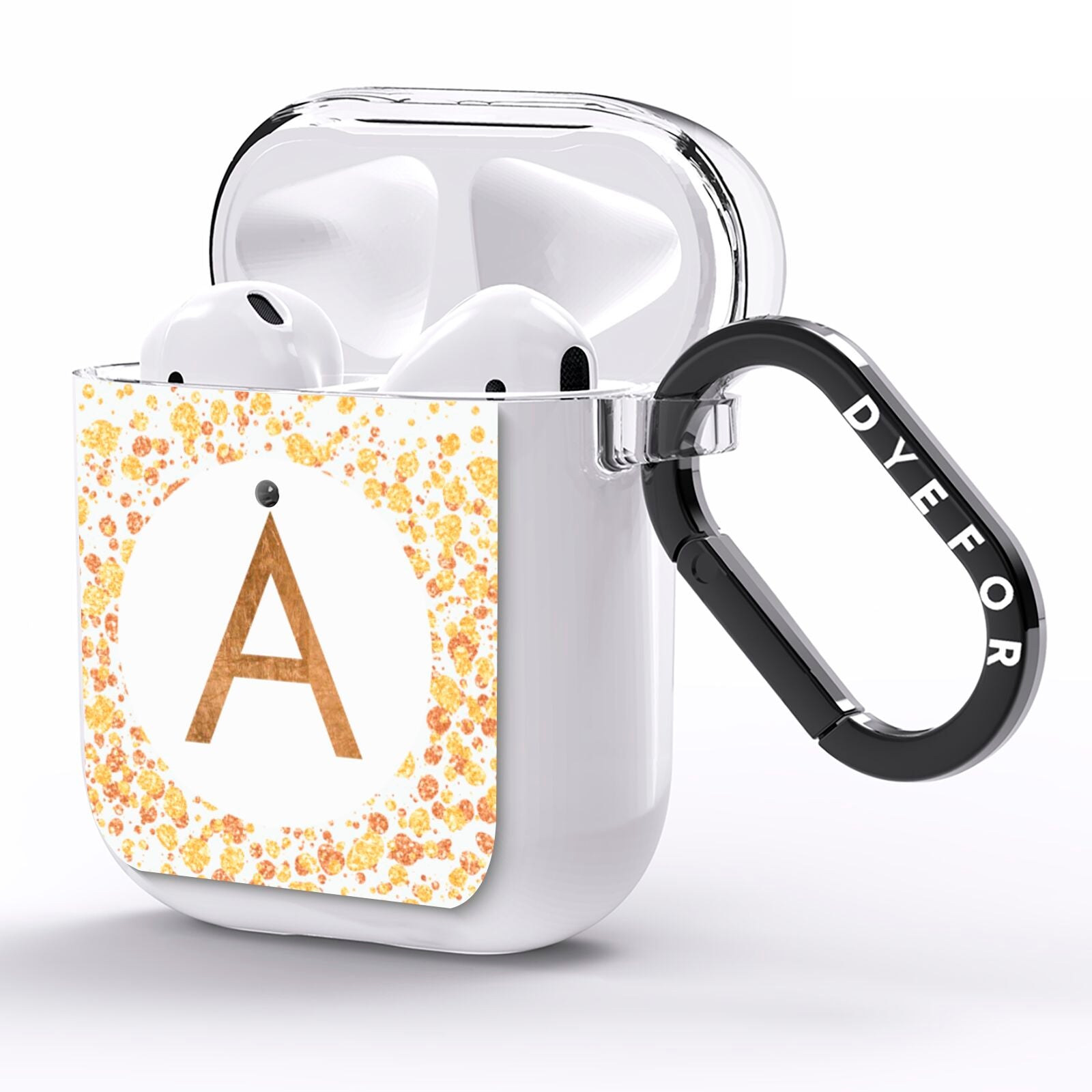 Personalised One Initial Gold Flakes AirPods Clear Case Side Image