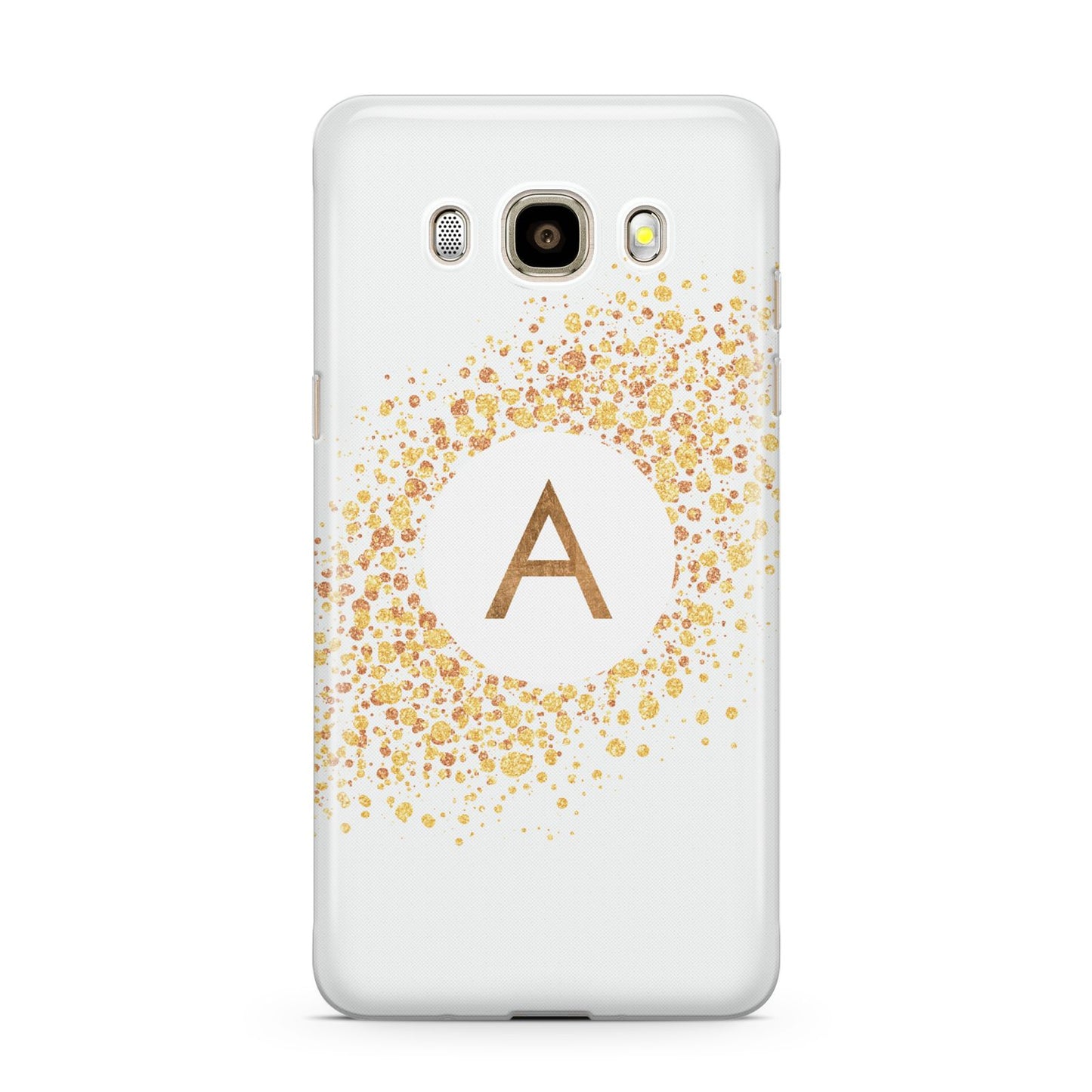Personalised One Initial Gold Flakes Samsung Galaxy J7 2016 Case on gold phone