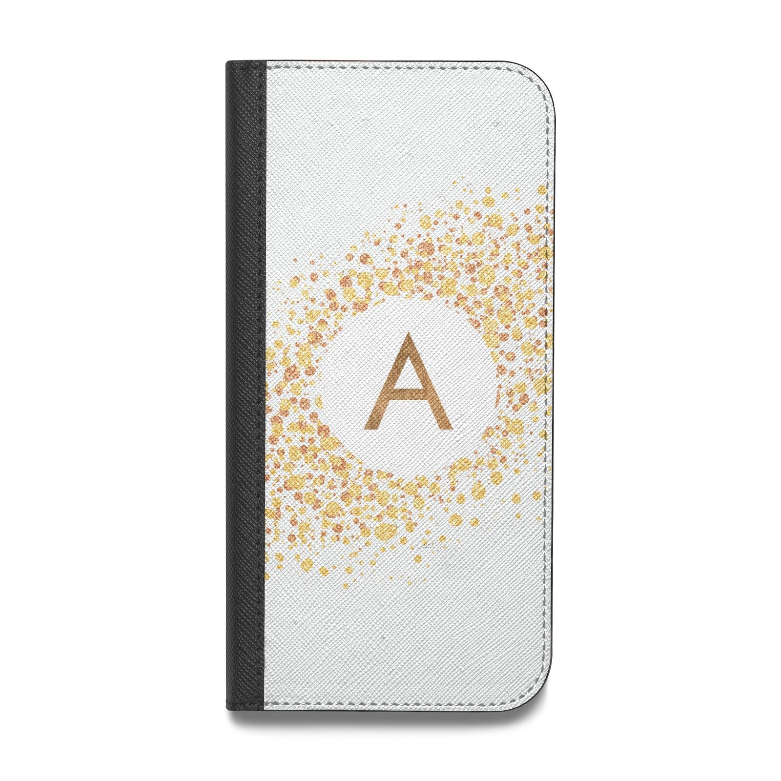 Personalised One Initial Gold Flakes Vegan Leather Flip Samsung Case
