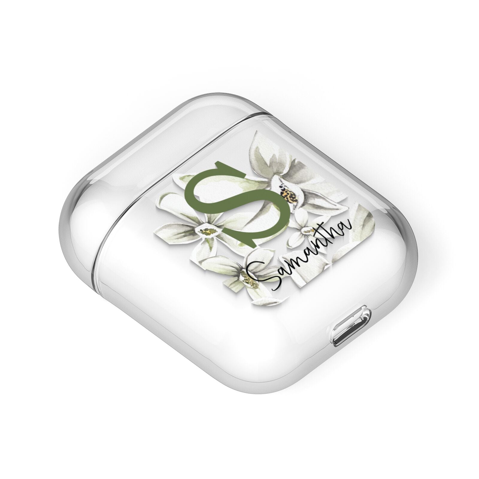 Personalised Orange Blossom AirPods Case Laid Flat