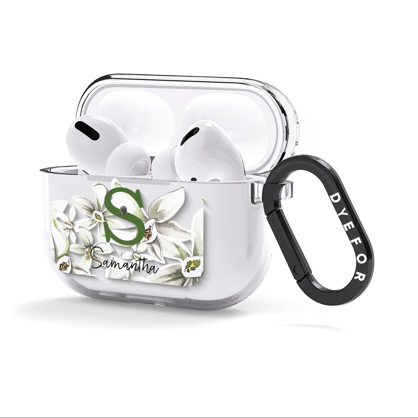 Personalised Orange Blossom AirPods Clear Case 3rd Gen Side Image