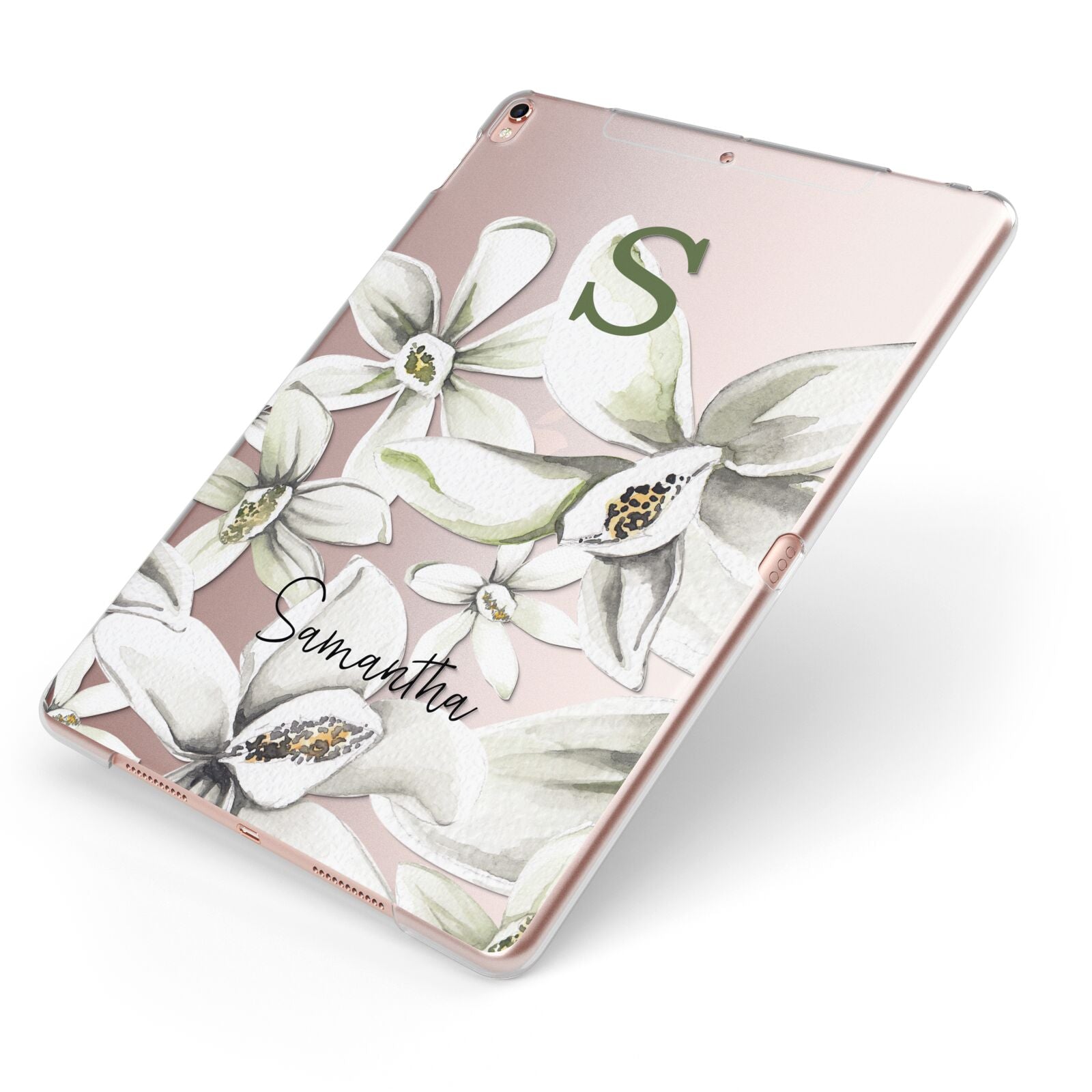 Personalised Orange Blossom Apple iPad Case on Rose Gold iPad Side View