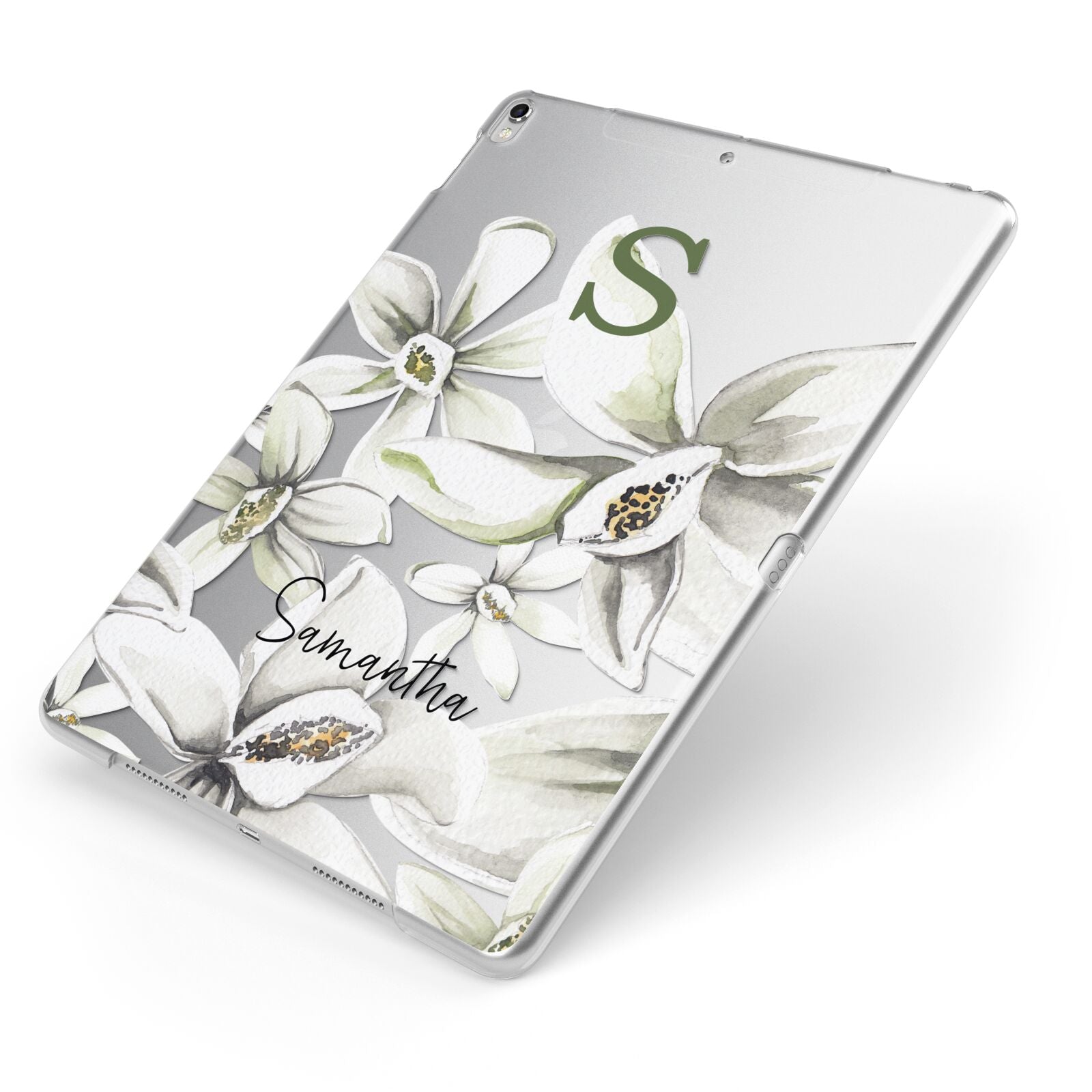 Personalised Orange Blossom Apple iPad Case on Silver iPad Side View