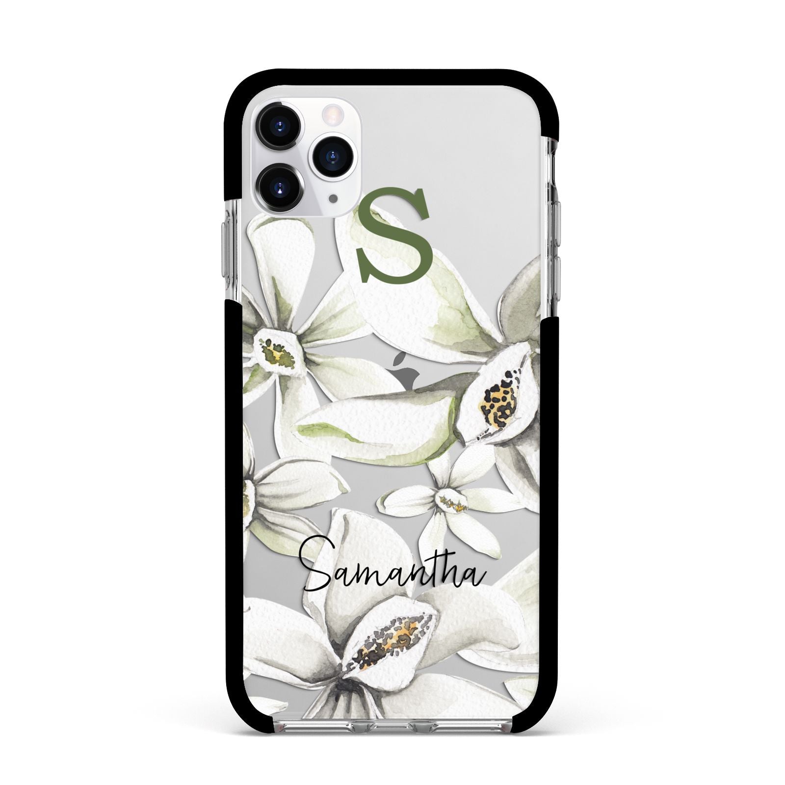 Personalised Orange Blossom Apple iPhone 11 Pro Max in Silver with Black Impact Case