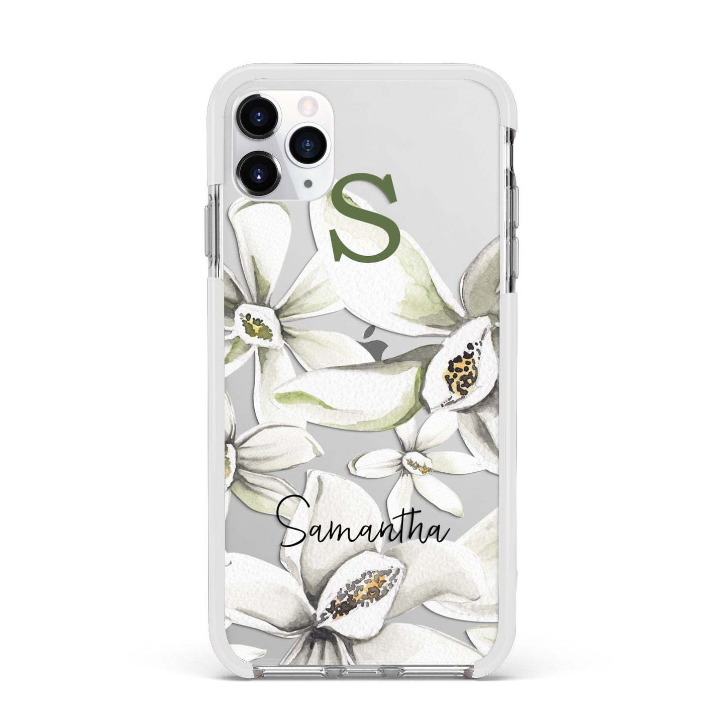 Personalised Orange Blossom Apple iPhone 11 Pro Max in Silver with White Impact Case