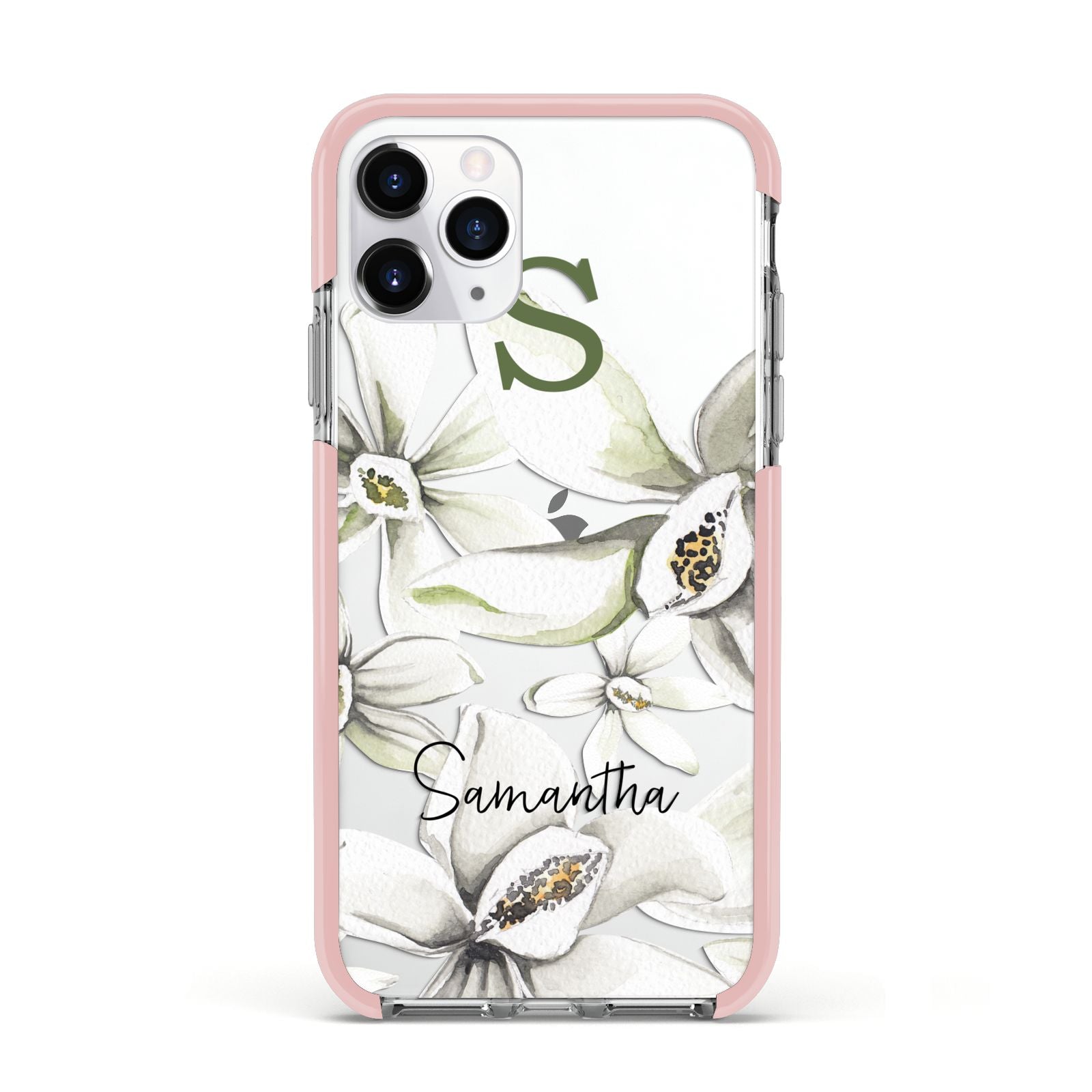 Personalised Orange Blossom Apple iPhone 11 Pro in Silver with Pink Impact Case