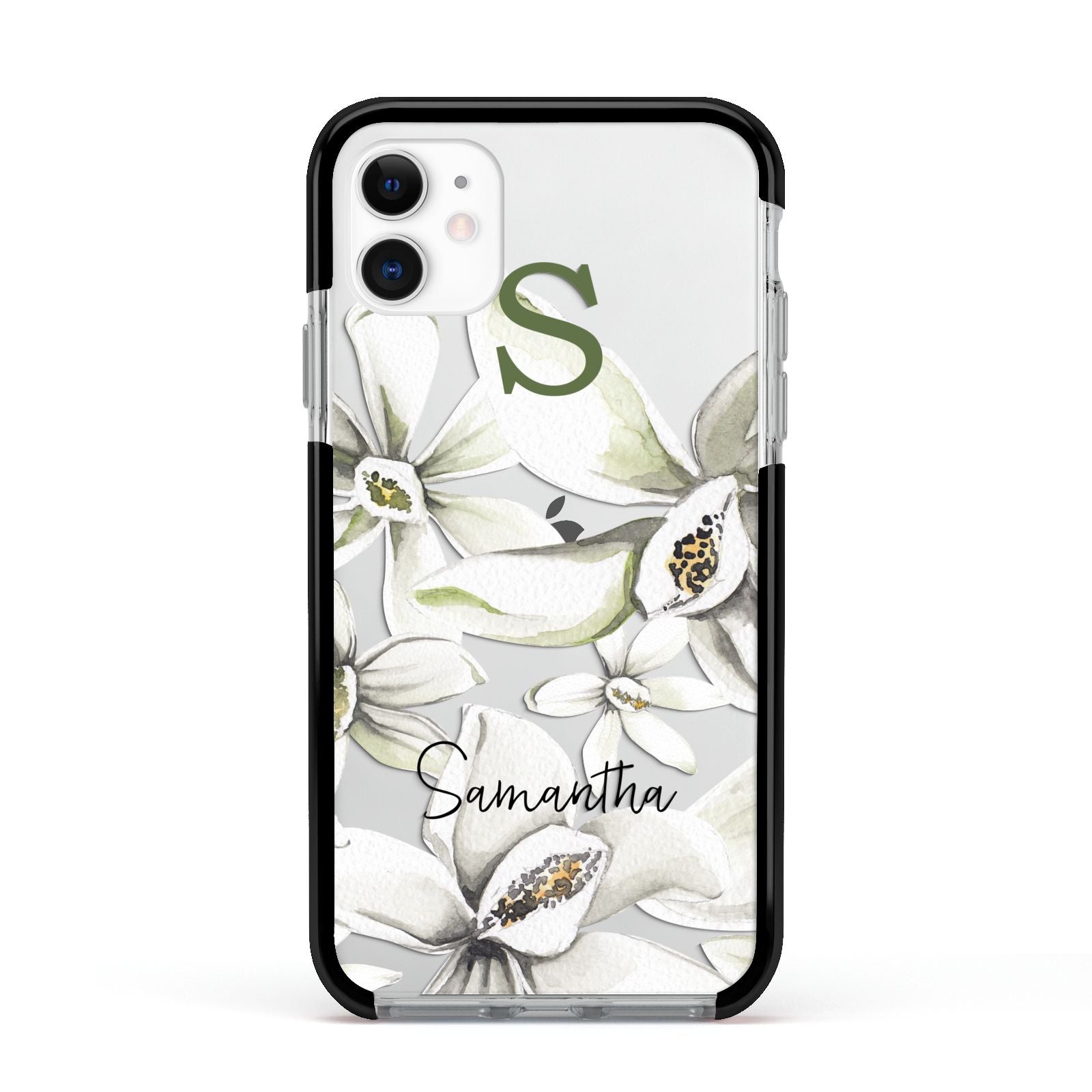 Personalised Orange Blossom Apple iPhone 11 in White with Black Impact Case