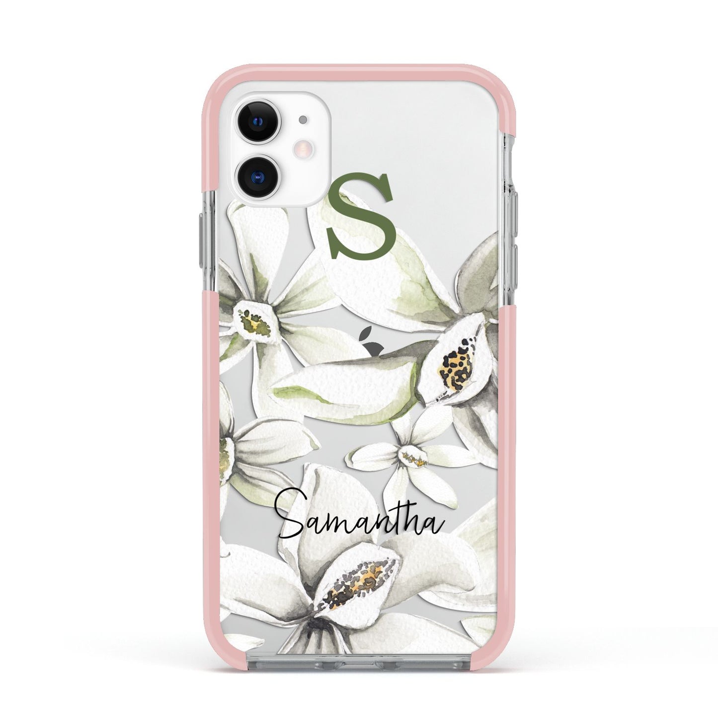 Personalised Orange Blossom Apple iPhone 11 in White with Pink Impact Case