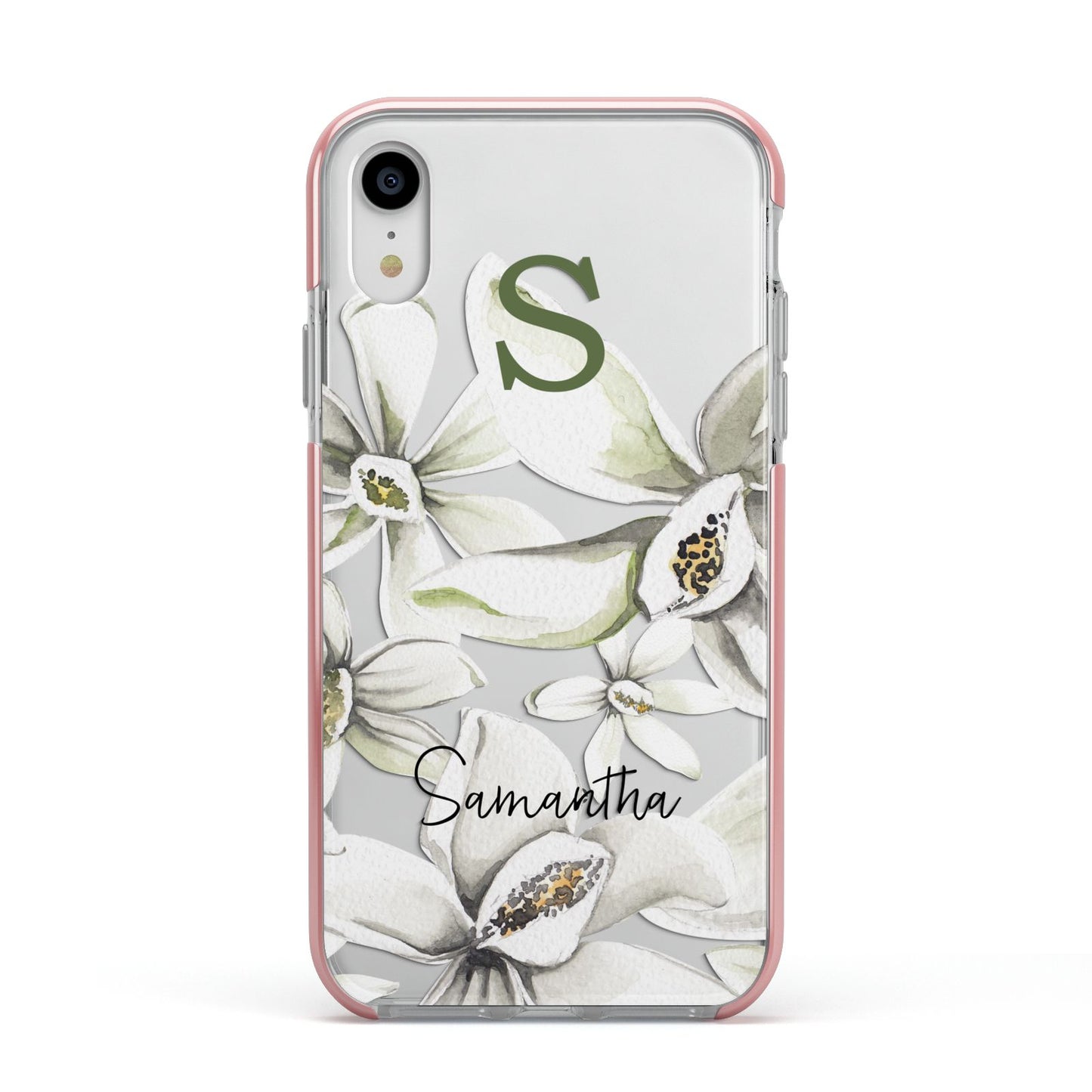 Personalised Orange Blossom Apple iPhone XR Impact Case Pink Edge on Silver Phone