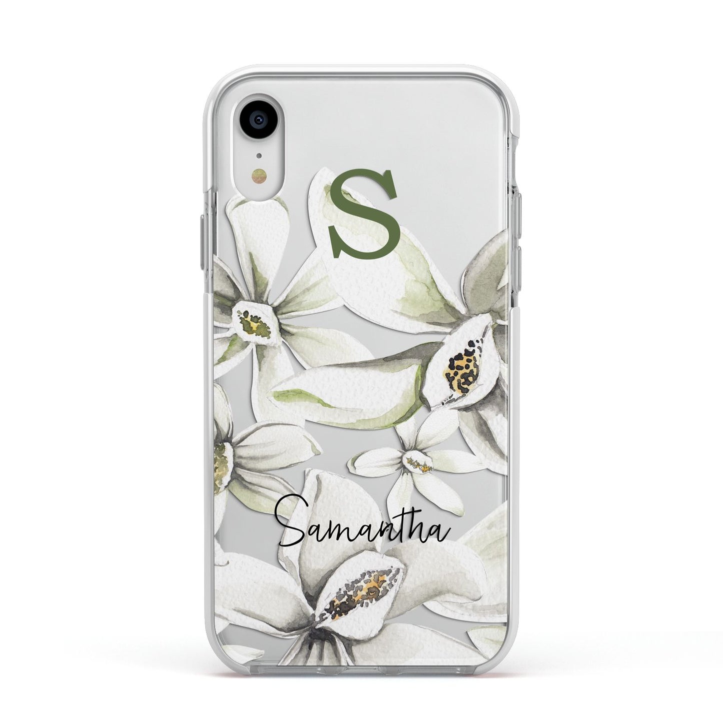 Personalised Orange Blossom Apple iPhone XR Impact Case White Edge on Silver Phone