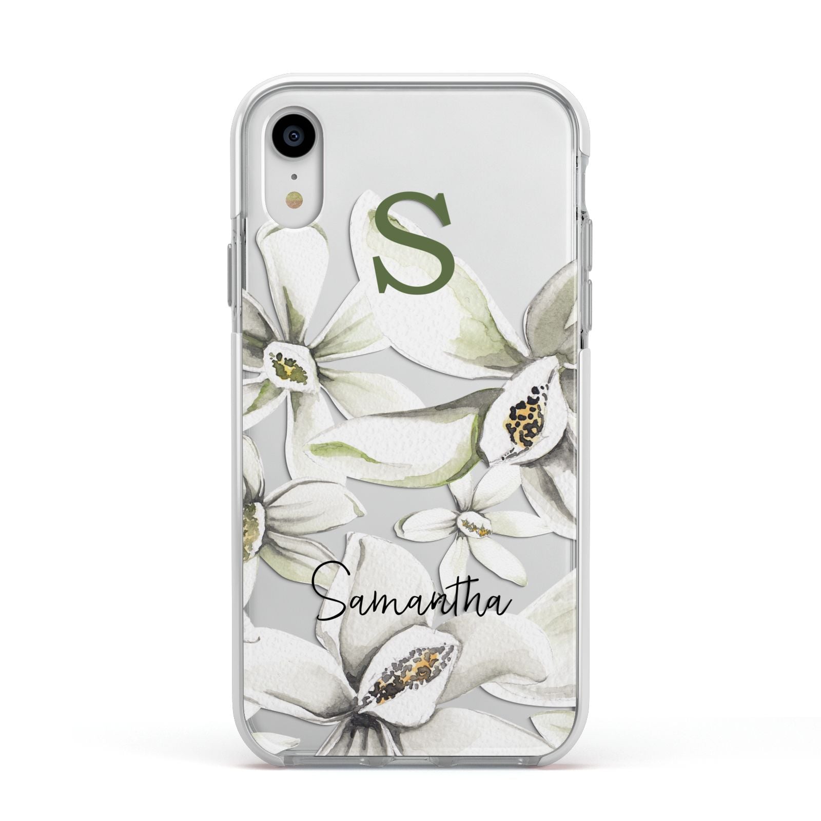 Personalised Orange Blossom Apple iPhone XR Impact Case White Edge on Silver Phone