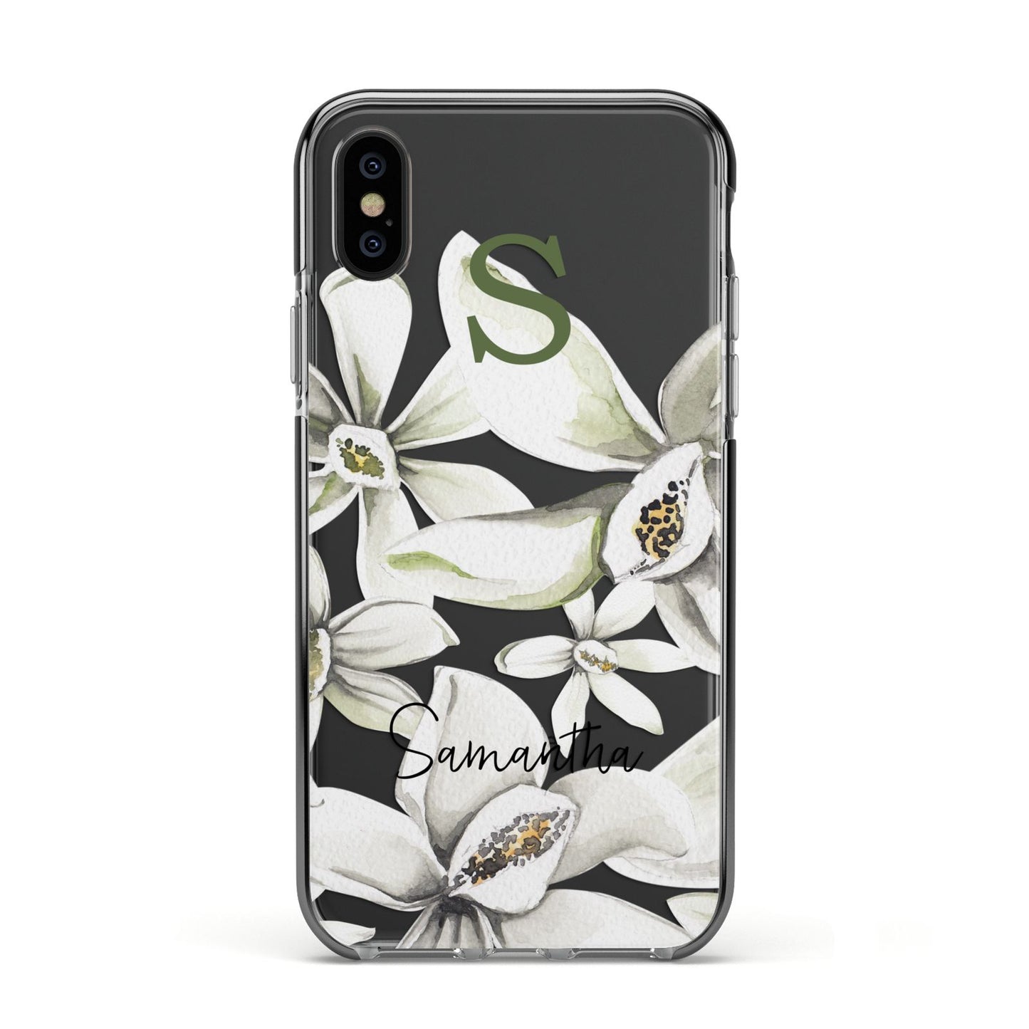 Personalised Orange Blossom Apple iPhone Xs Impact Case Black Edge on Black Phone