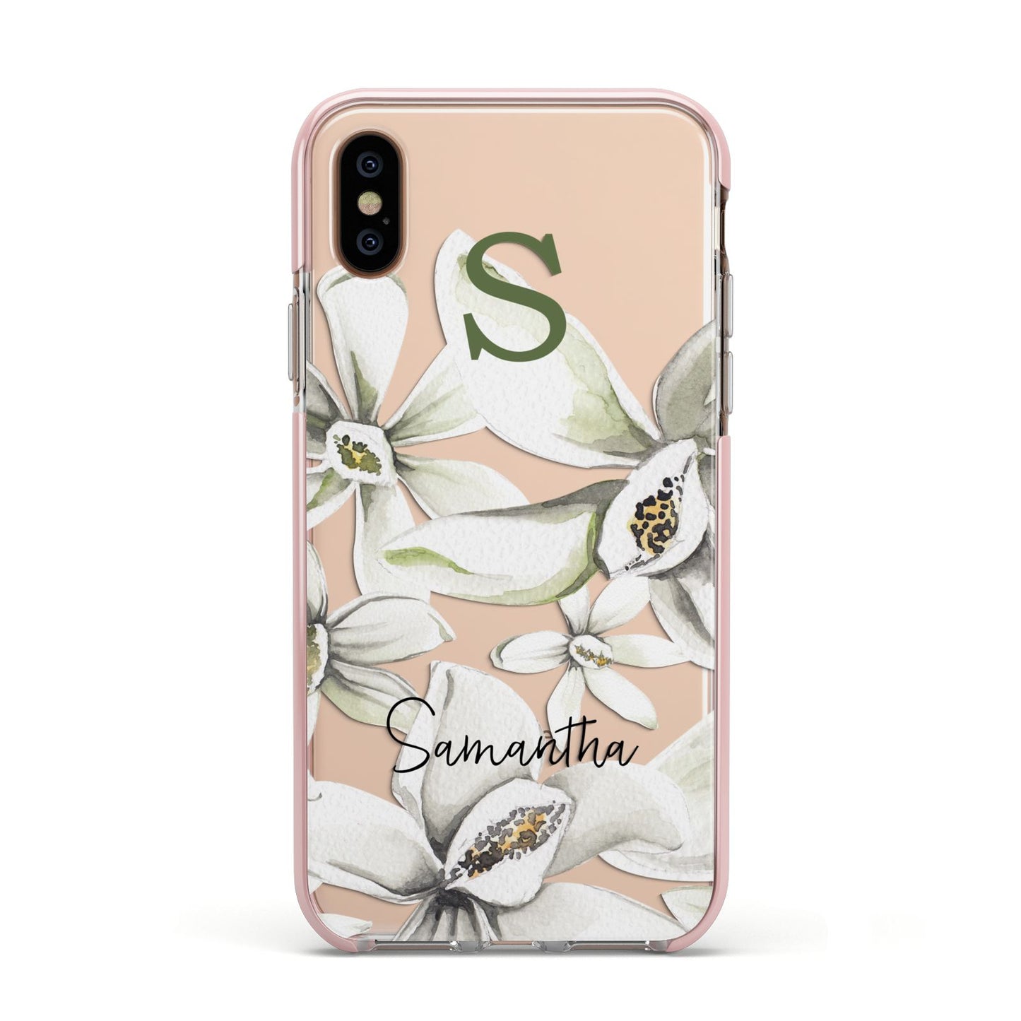 Personalised Orange Blossom Apple iPhone Xs Impact Case Pink Edge on Gold Phone