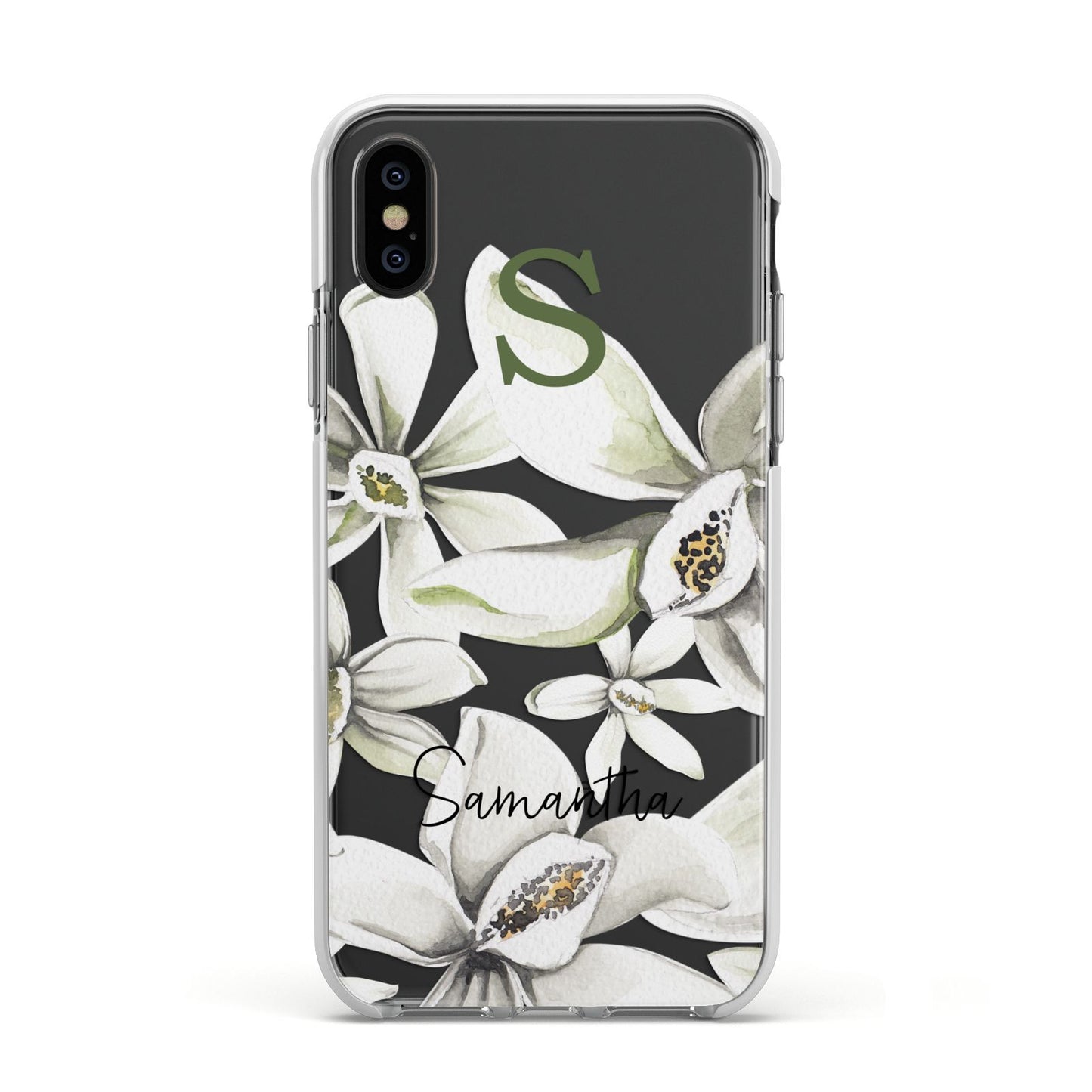 Personalised Orange Blossom Apple iPhone Xs Impact Case White Edge on Black Phone