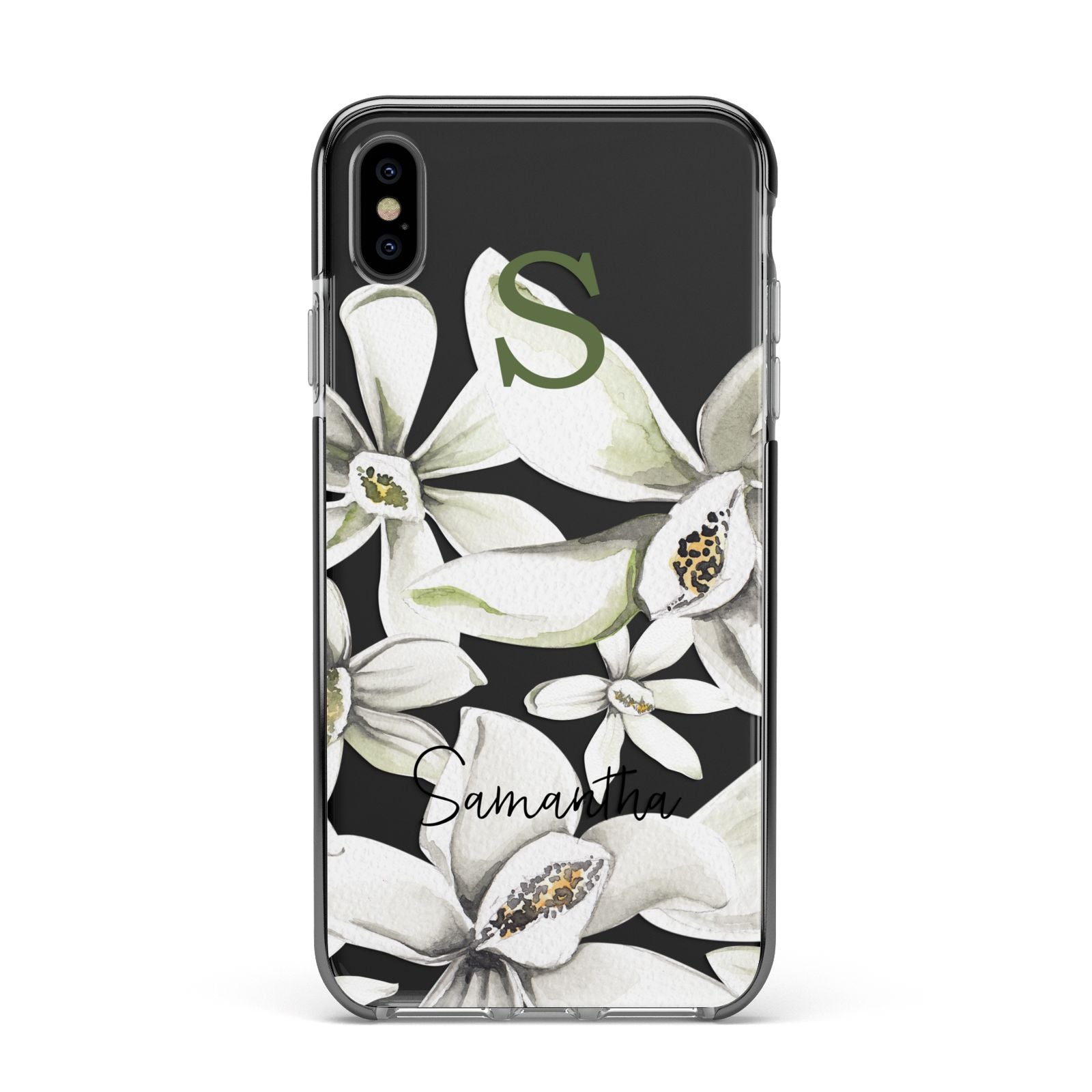 Personalised Orange Blossom Apple iPhone Xs Max Impact Case Black Edge on Black Phone