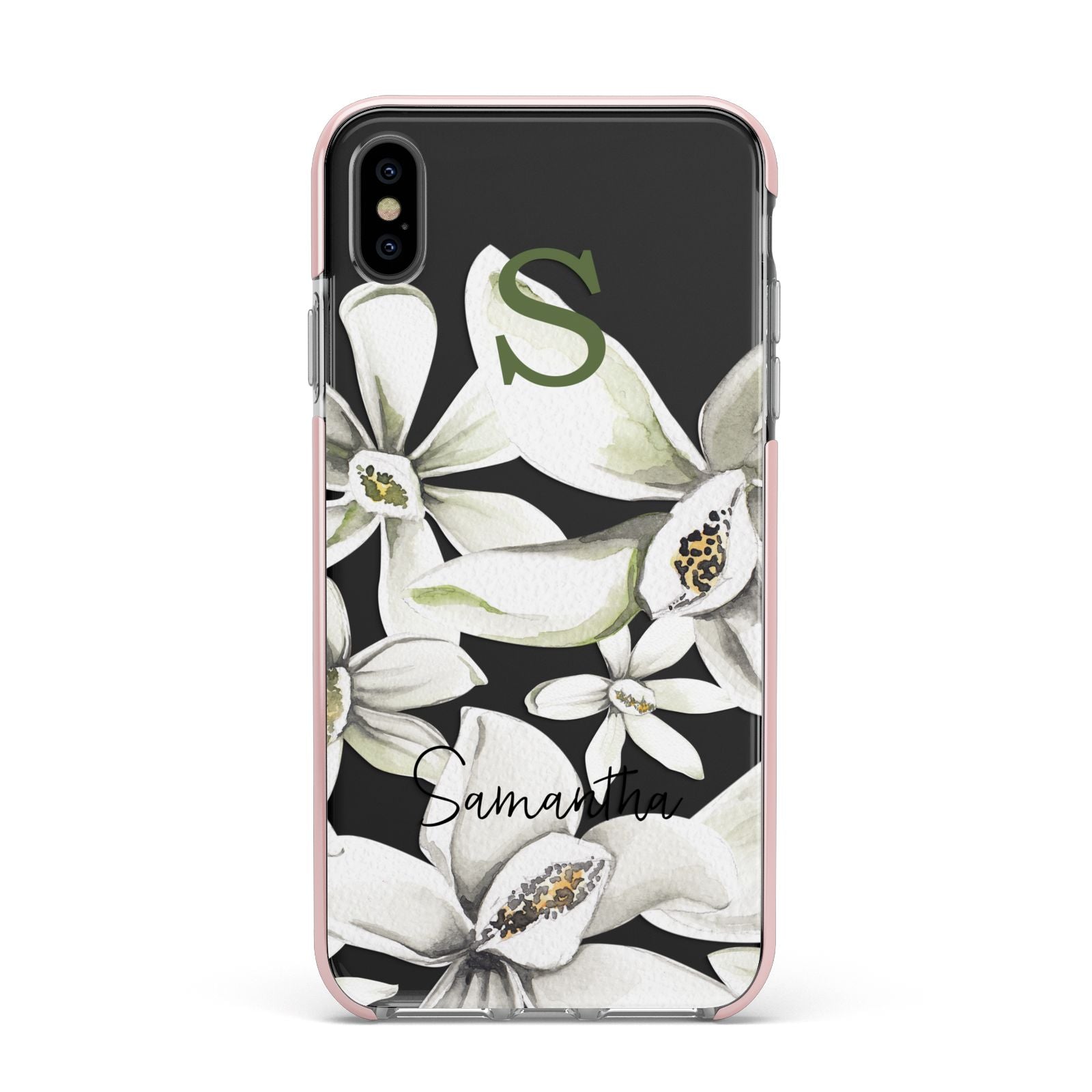 Personalised Orange Blossom Apple iPhone Xs Max Impact Case Pink Edge on Black Phone