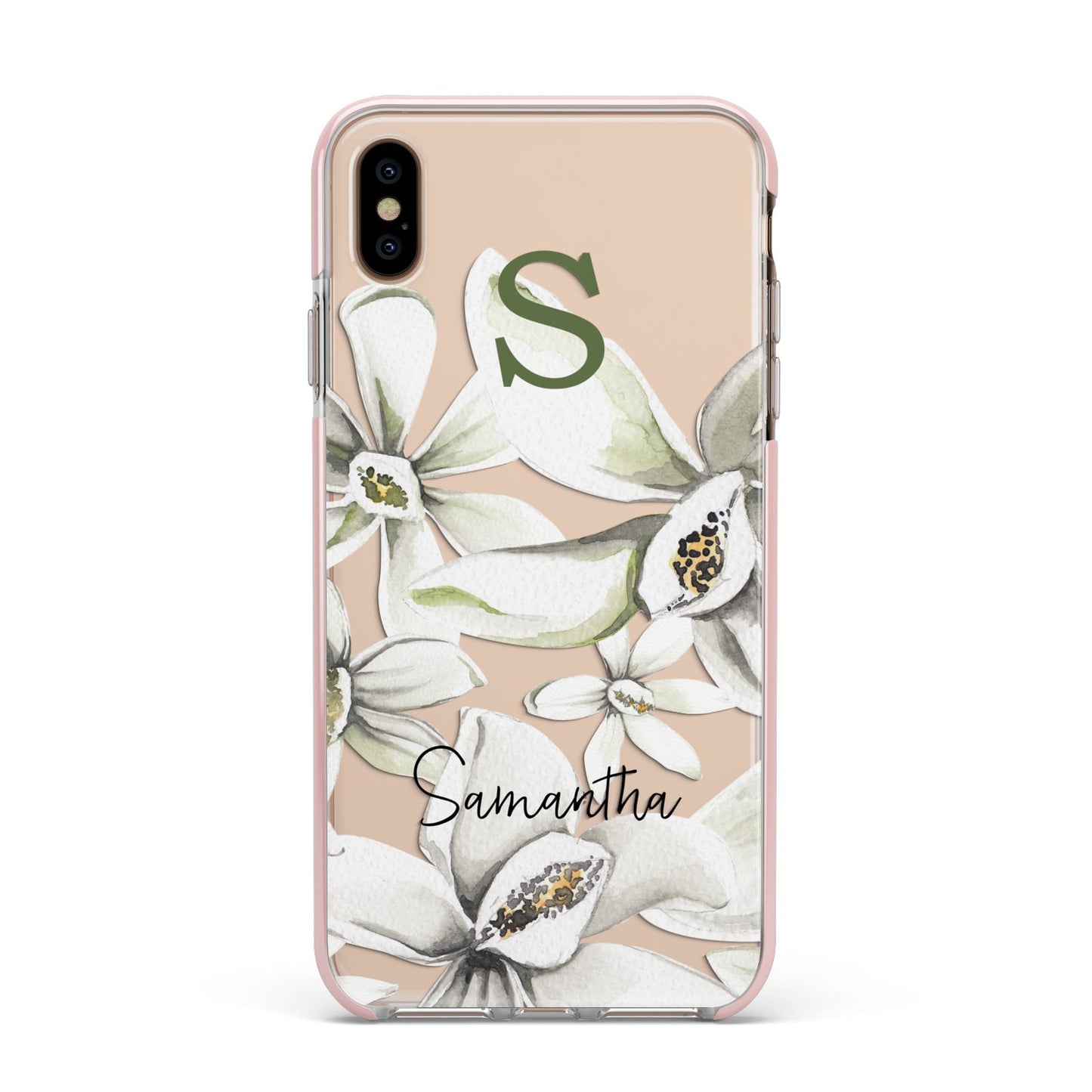 Personalised Orange Blossom Apple iPhone Xs Max Impact Case Pink Edge on Gold Phone