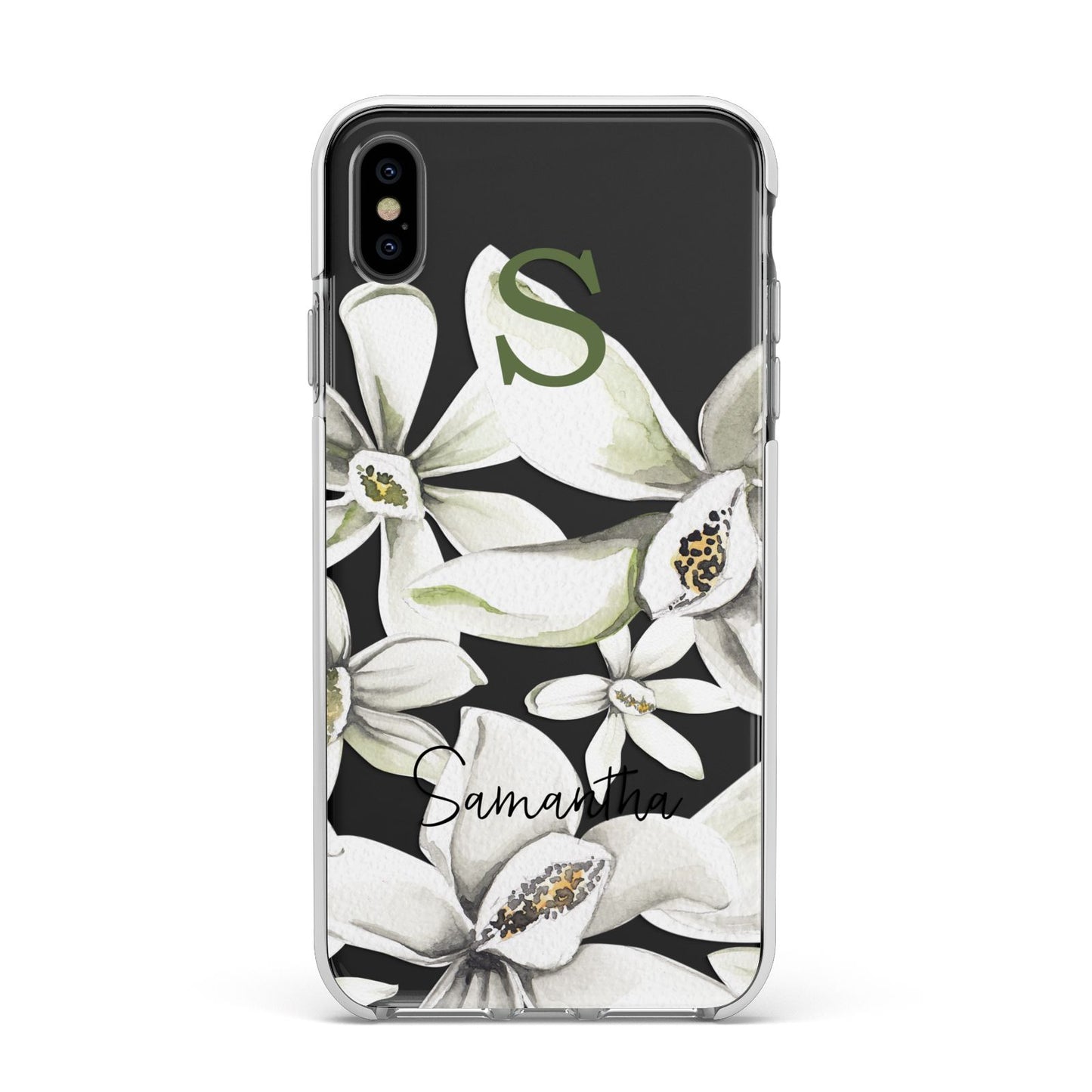 Personalised Orange Blossom Apple iPhone Xs Max Impact Case White Edge on Black Phone