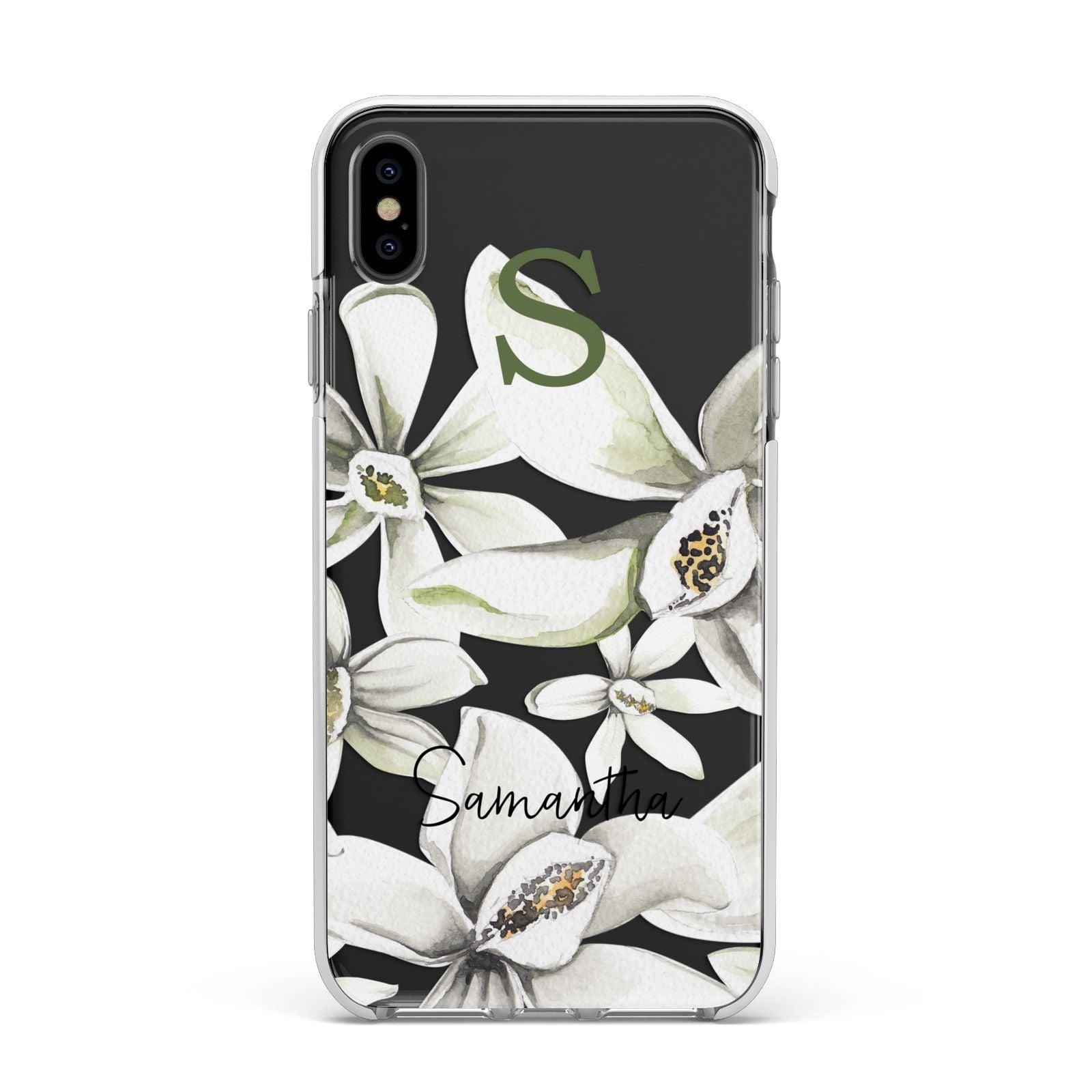 Personalised Orange Blossom Apple iPhone Xs Max Impact Case White Edge on Black Phone