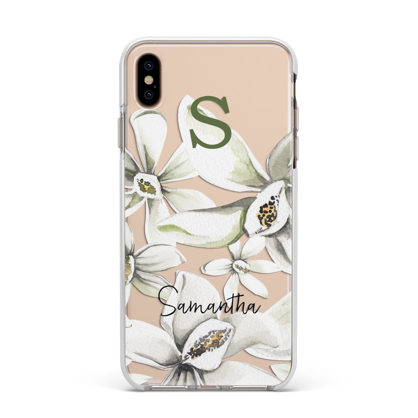 Personalised Orange Blossom Apple iPhone Xs Max Impact Case White Edge on Gold Phone
