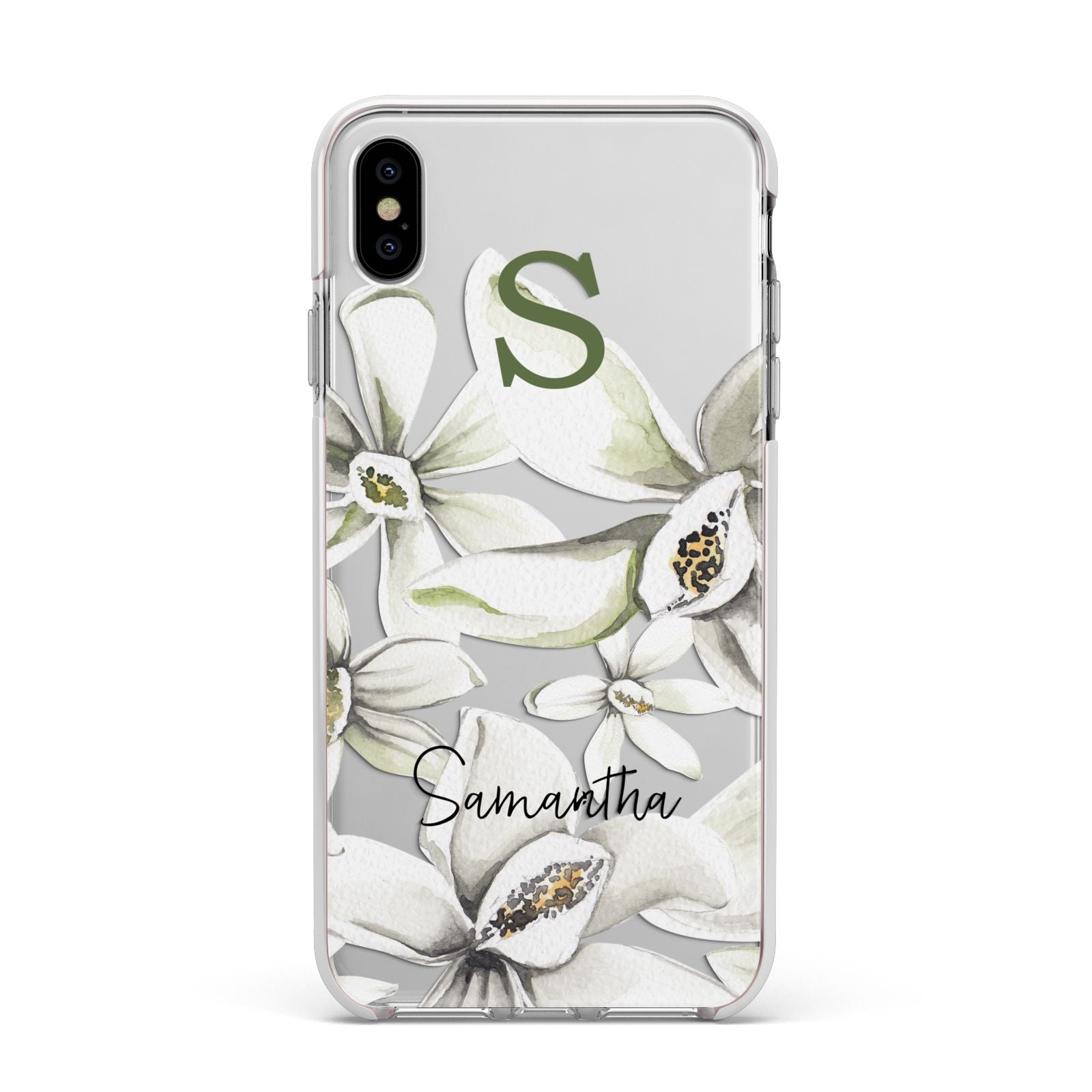 Personalised Orange Blossom Apple iPhone Xs Max Impact Case White Edge on Silver Phone