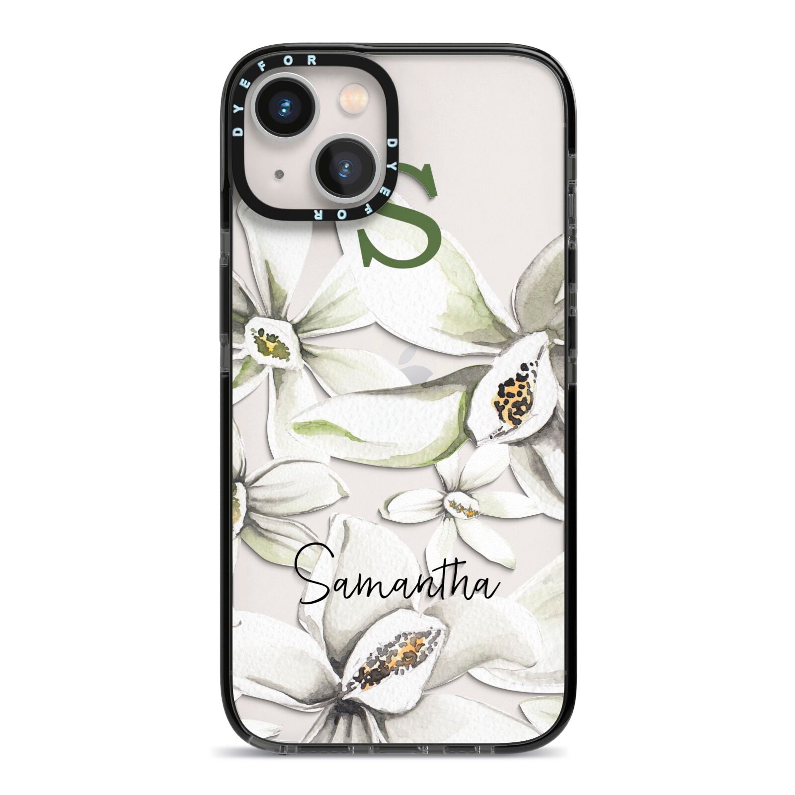 Personalised Orange Blossom iPhone 13 Black Impact Case on Silver phone