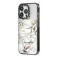 Personalised Orange Blossom iPhone 13 Pro Black Impact Case Side Angle on Silver phone