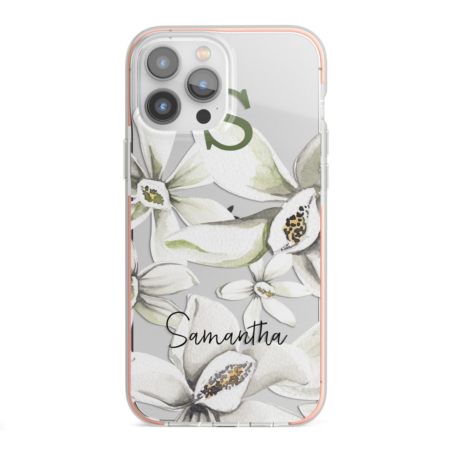 Personalised Orange Blossom iPhone 13 Pro Max TPU Impact Case with Pink Edges