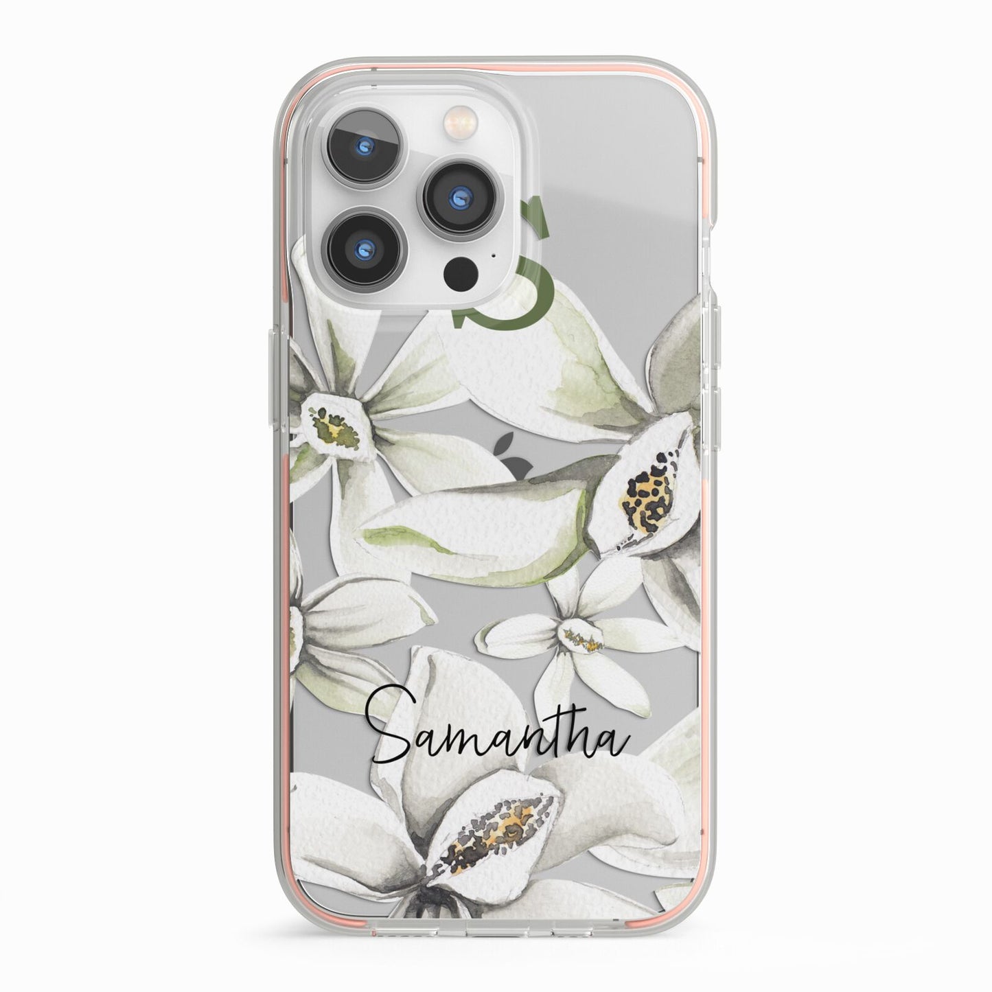 Personalised Orange Blossom iPhone 13 Pro TPU Impact Case with Pink Edges