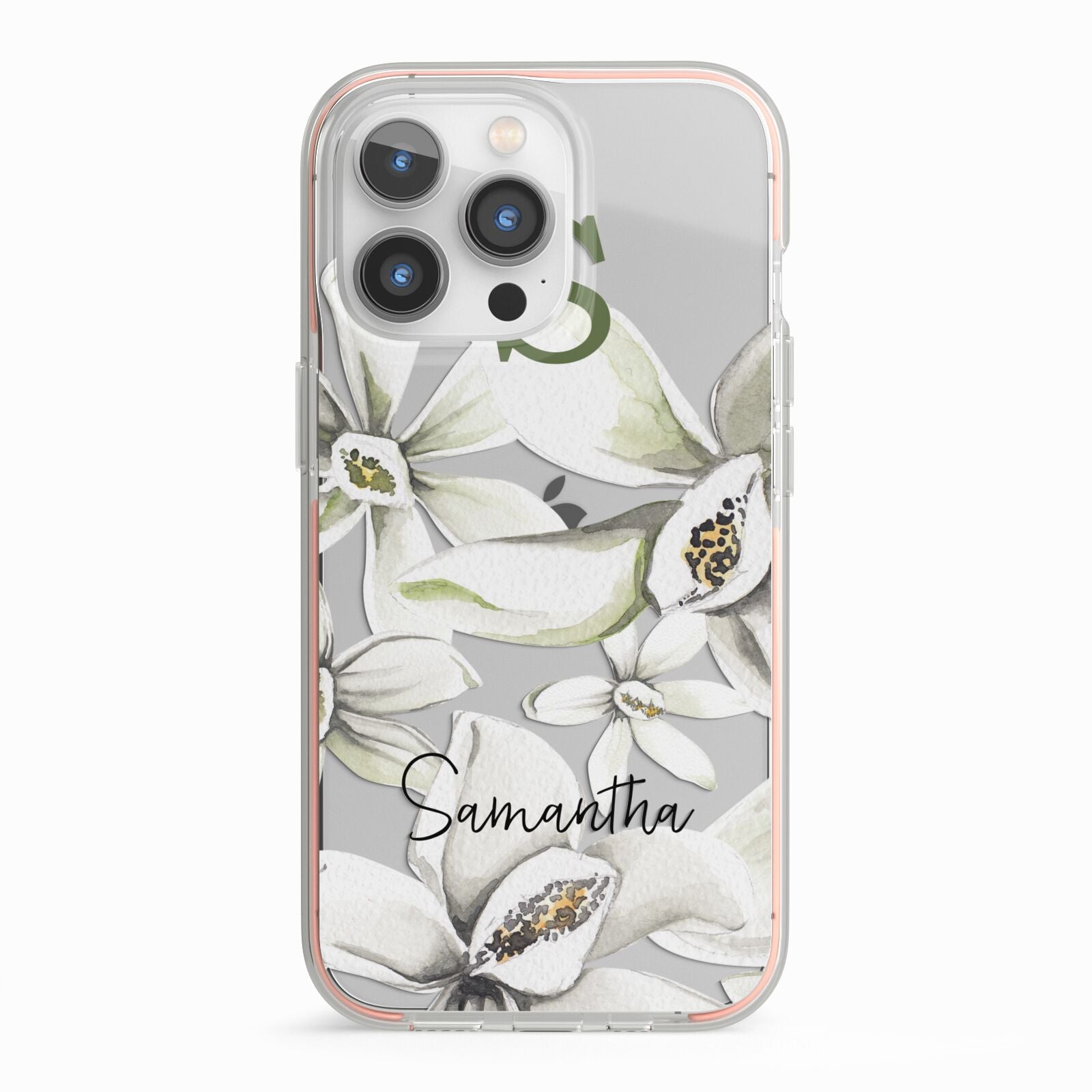 Personalised Orange Blossom iPhone 13 Pro TPU Impact Case with Pink Edges