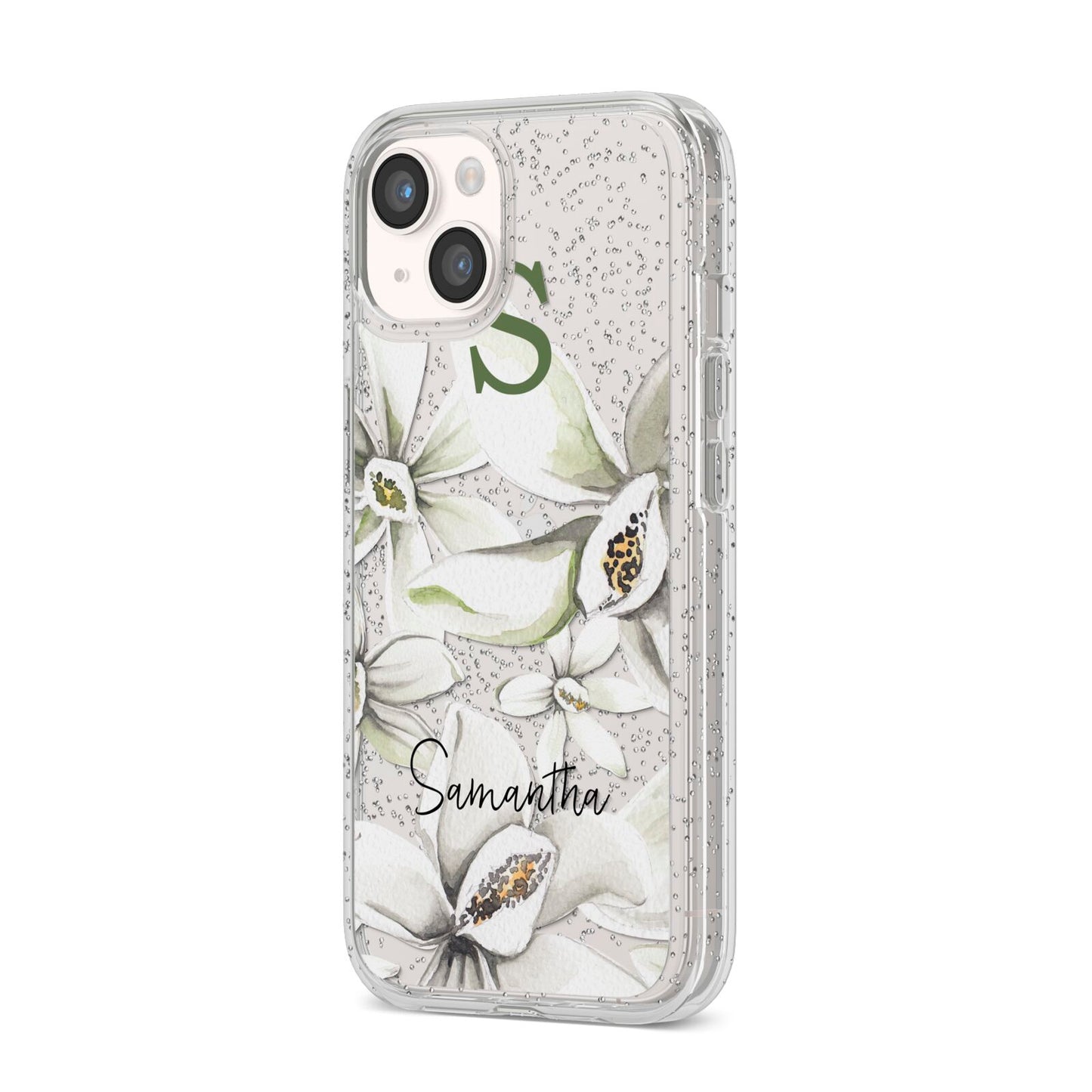Personalised Orange Blossom iPhone 14 Glitter Tough Case Starlight Angled Image