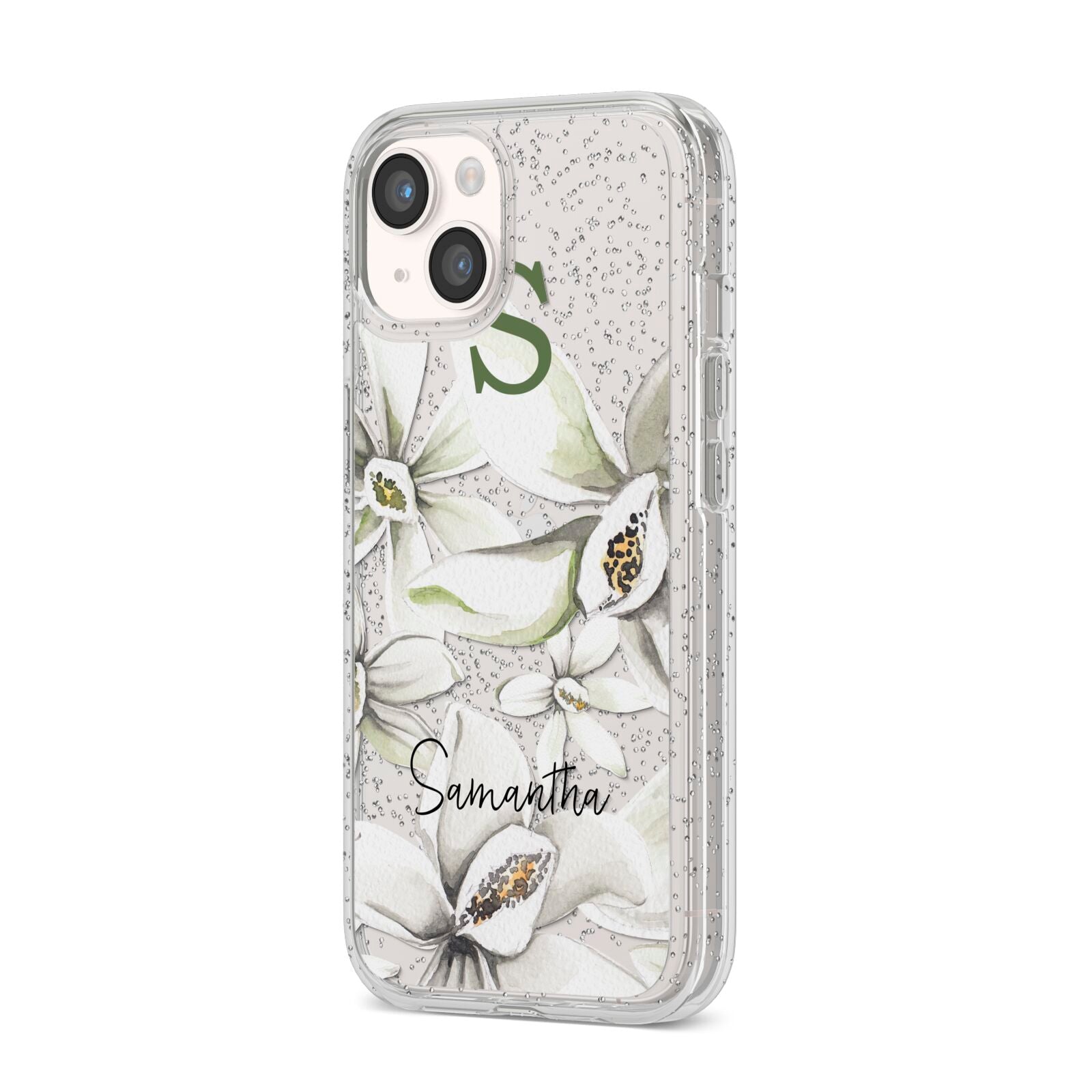Personalised Orange Blossom iPhone 14 Glitter Tough Case Starlight Angled Image