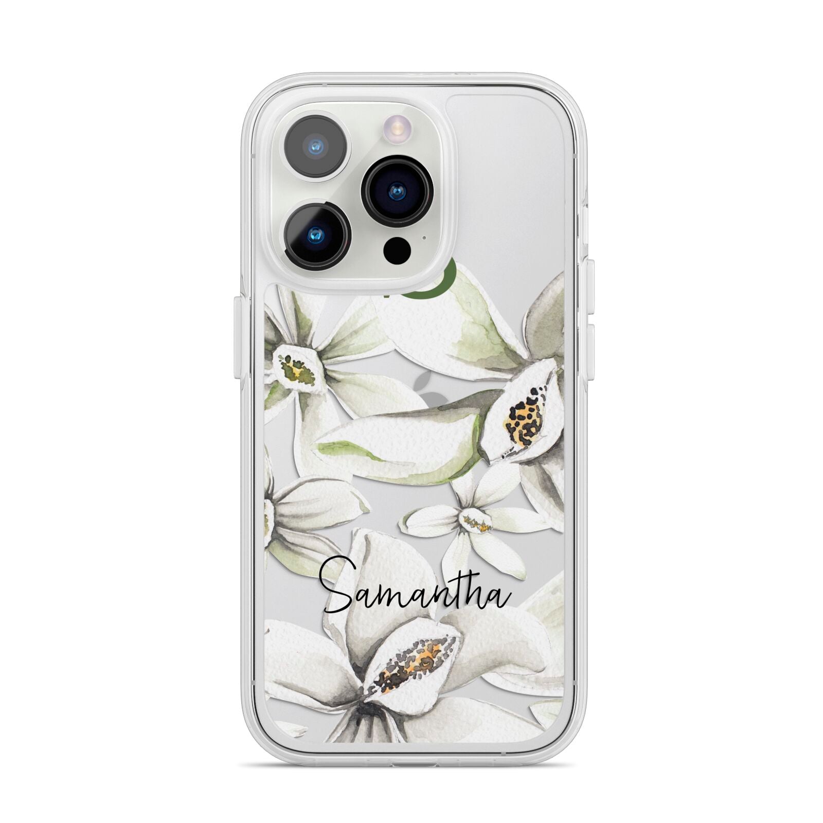 Personalised Orange Blossom iPhone 14 Pro Clear Tough Case Silver