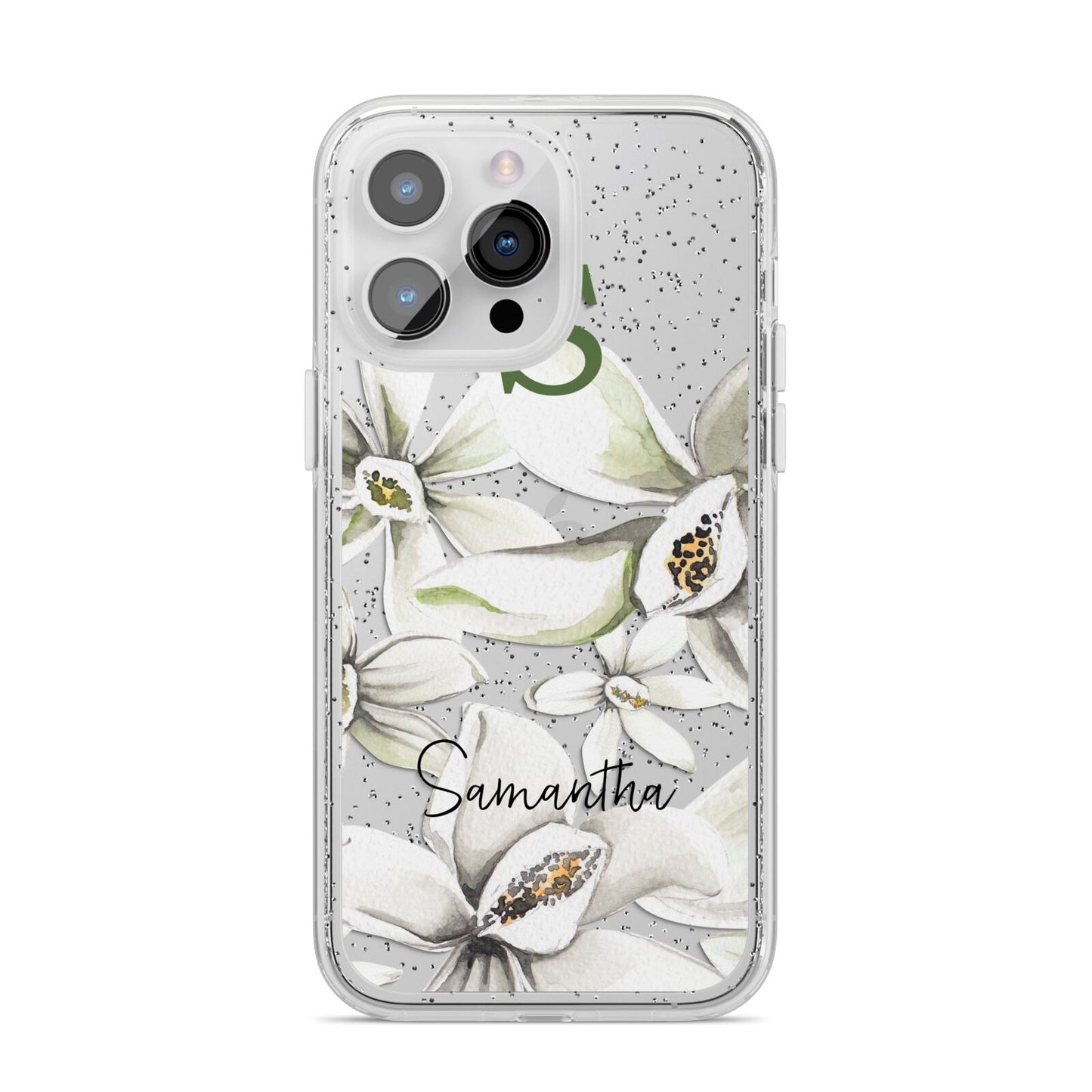 Personalised Orange Blossom iPhone 14 Pro Max Glitter Tough Case Silver