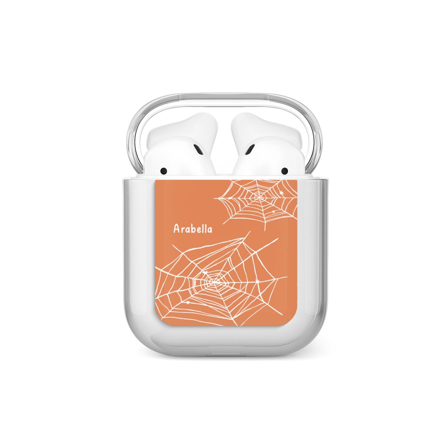 Personalised Orange Cobweb AirPods Case