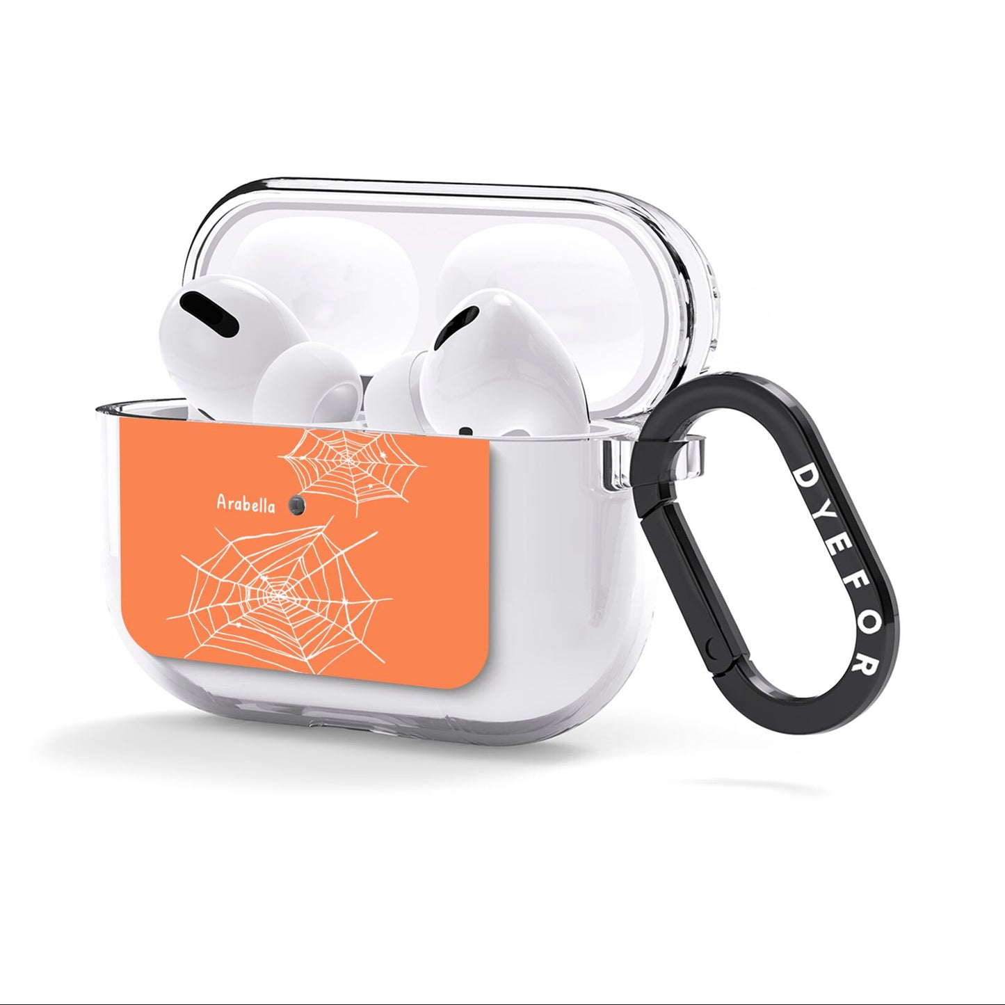Personalised Orange Cobweb AirPods Clear Case 3rd Gen Side Image
